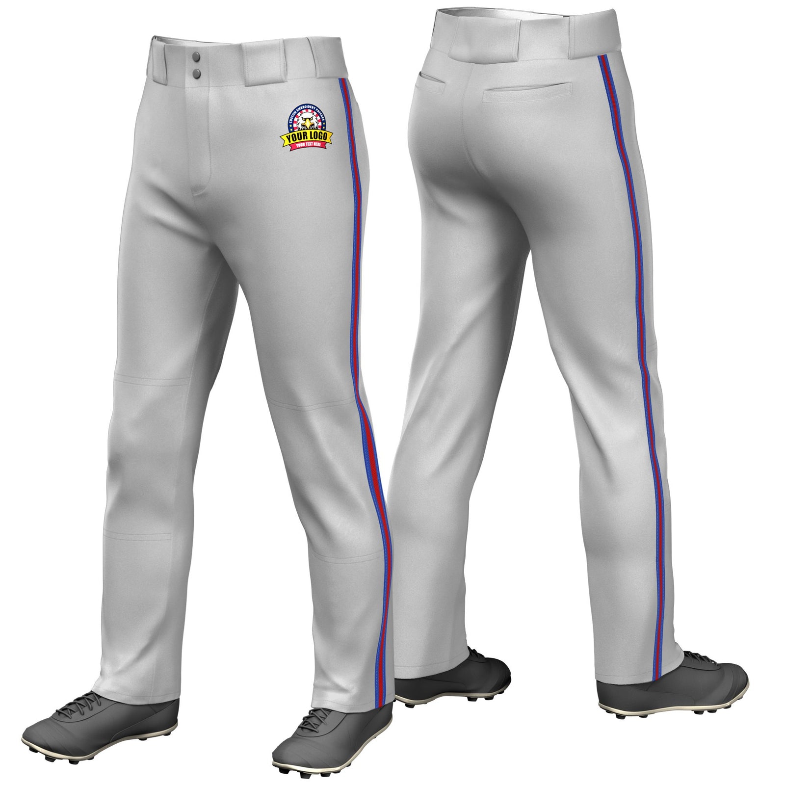 Custom Gray Royal Blue-Red-Royal Blue Classic Fit Stretch Practice Loose-fit Baseball Pants