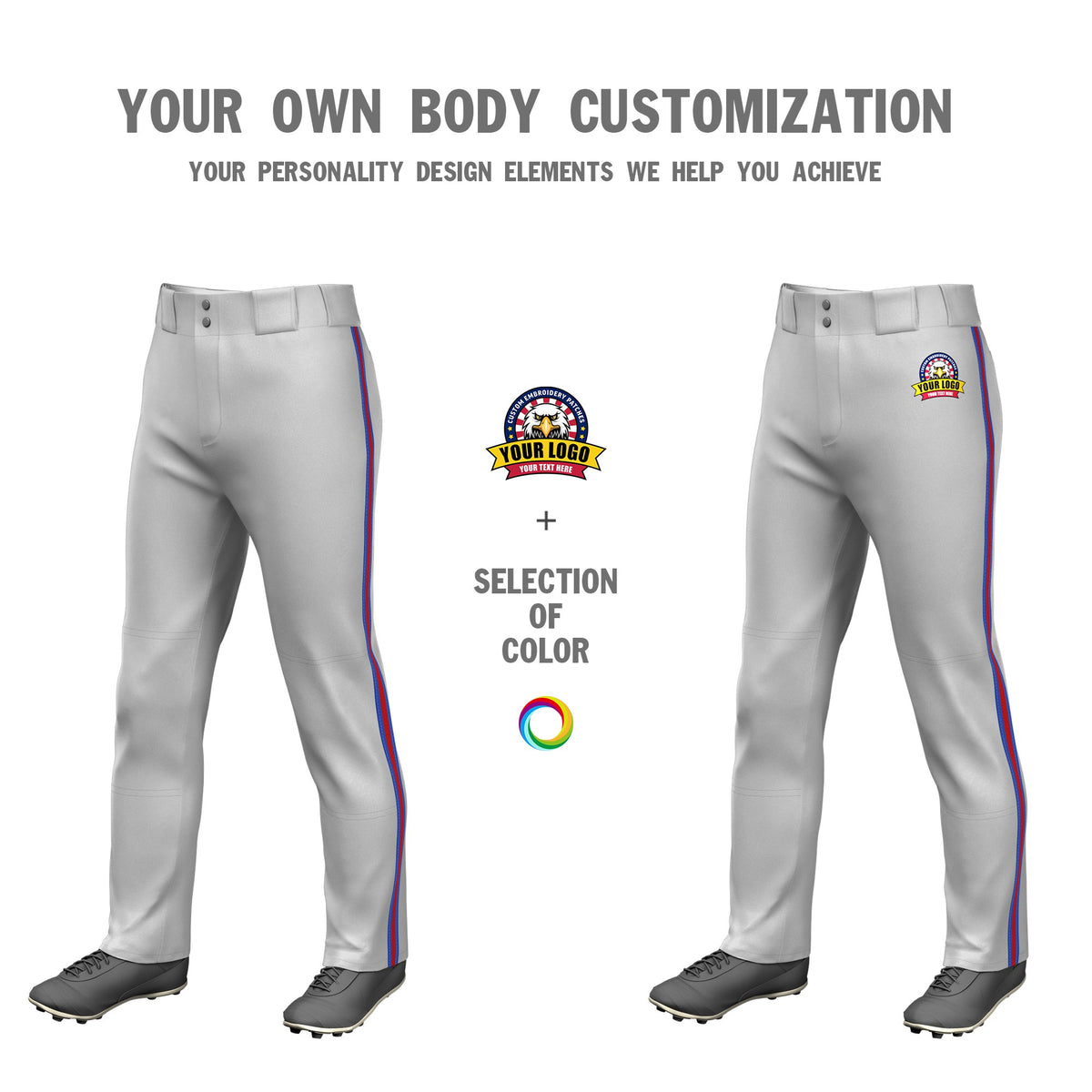 Custom Gray Royal Blue-Red-Royal Blue Classic Fit Stretch Practice Loose-fit Baseball Pants