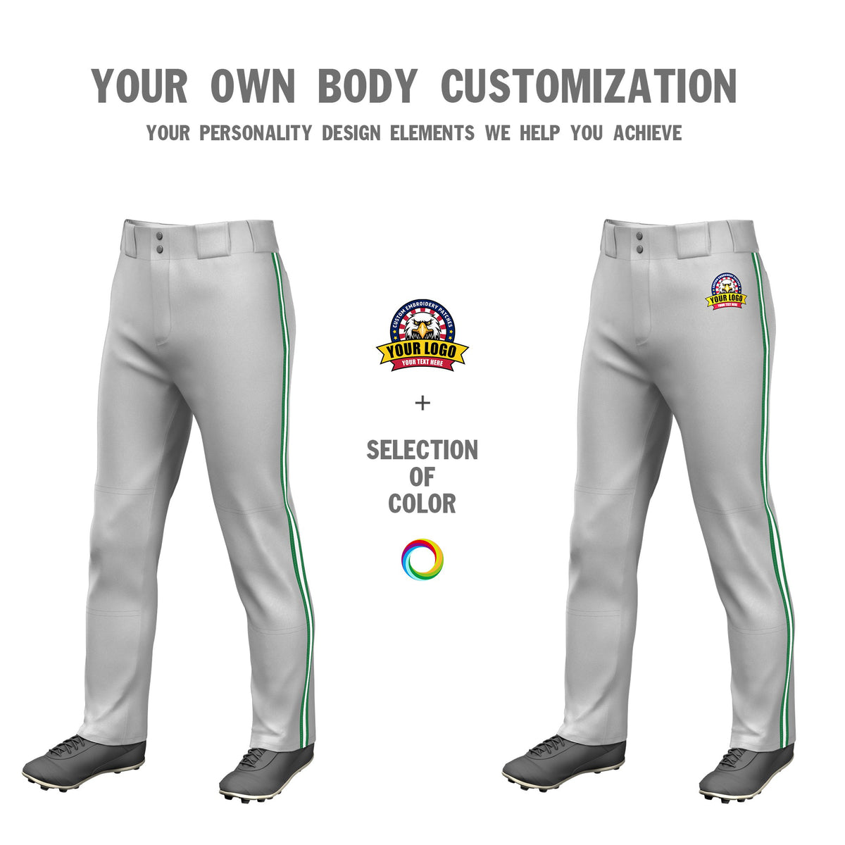 Custom Gray Kelly Green-White-Kelly Green Classic Fit Stretch Practice Loose-fit Baseball Pants