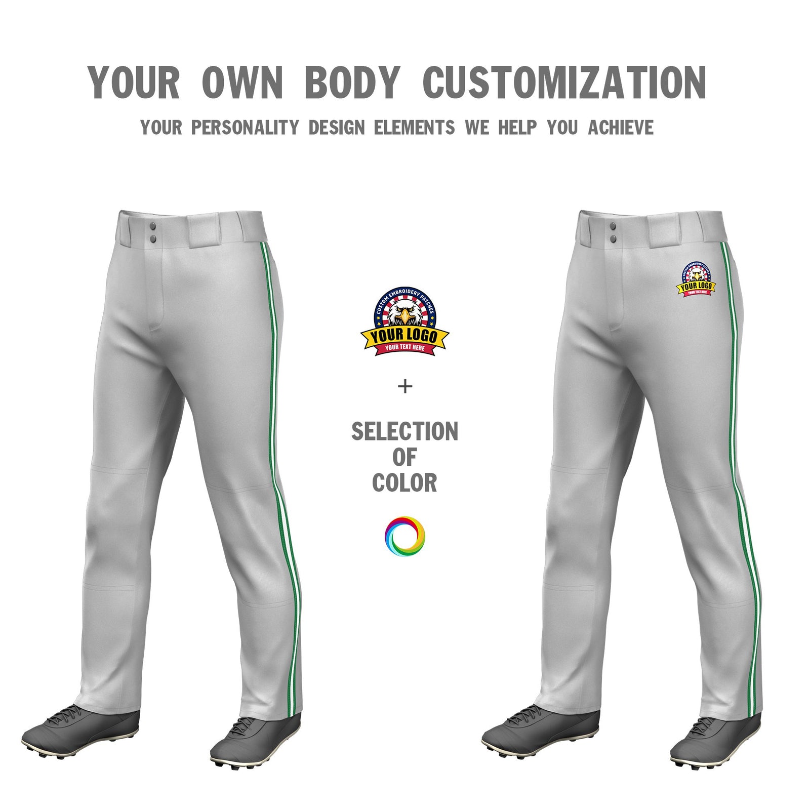 Custom Gray Kelly Green-White-Kelly Green Classic Fit Stretch Practice Loose-fit Baseball Pants