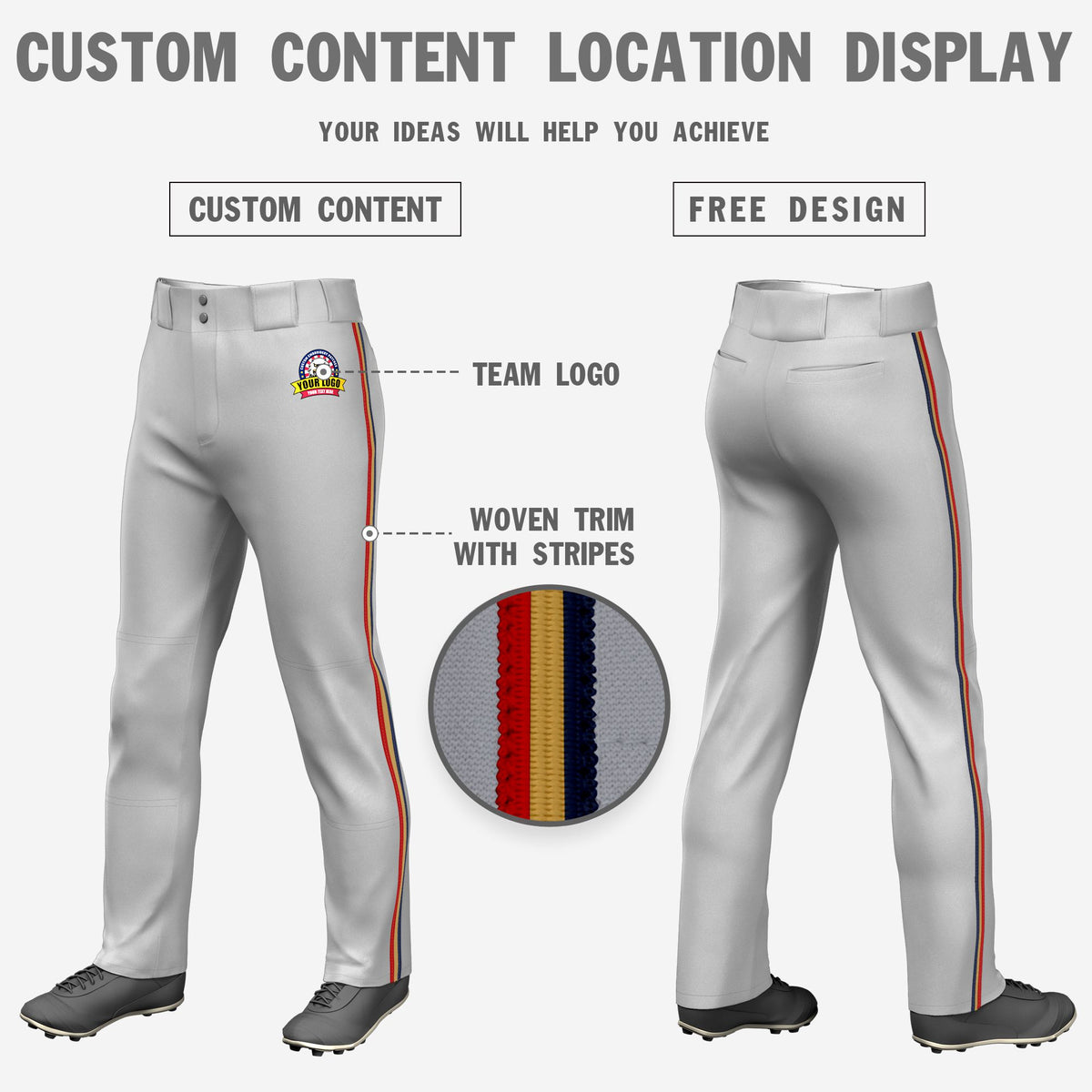 Custom Gray Navy-Old Gold-Red Classic Fit Stretch Practice Loose-fit Baseball Pants