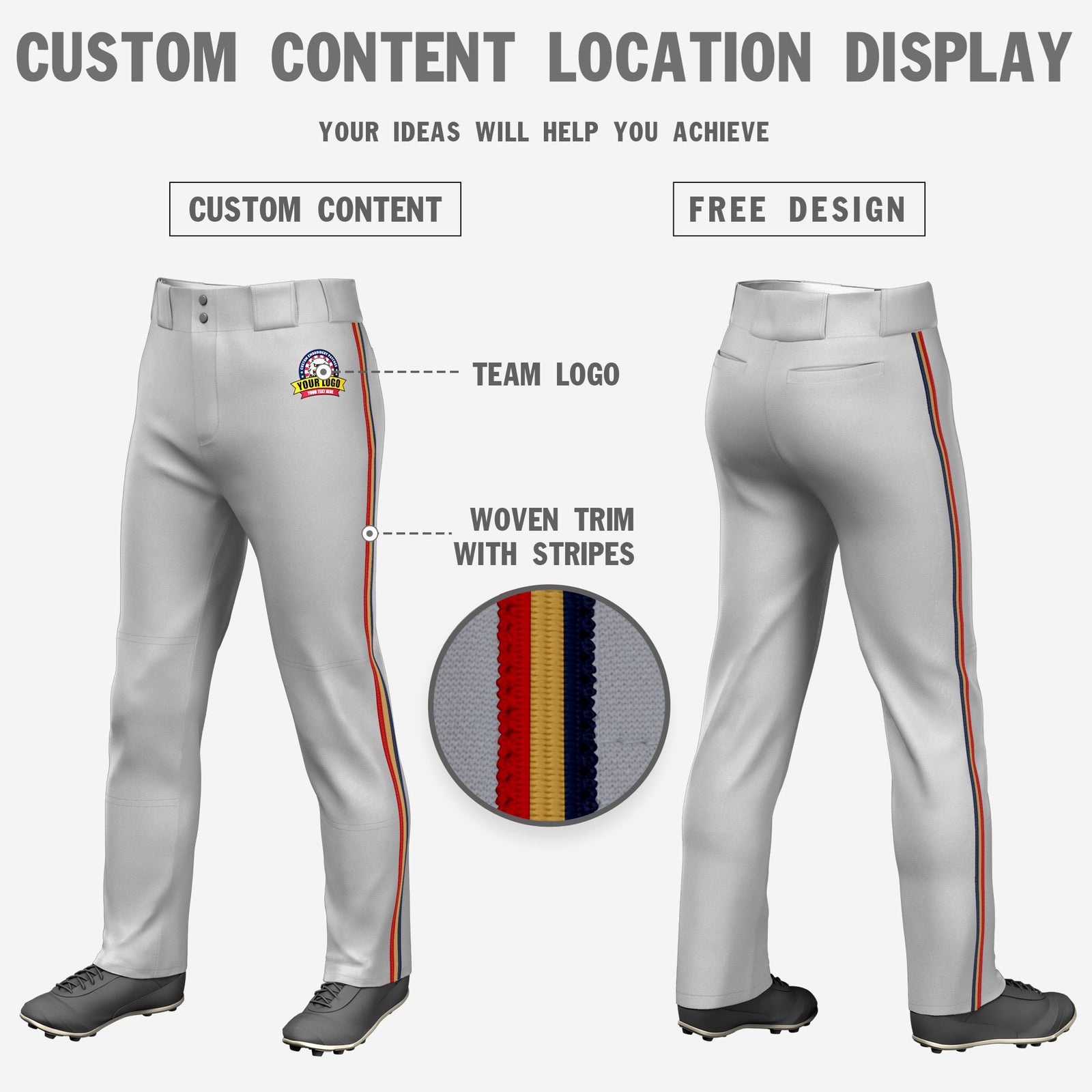 Custom Gray Navy-Old Gold-Red Classic Fit Stretch Practice Loose-fit Baseball Pants