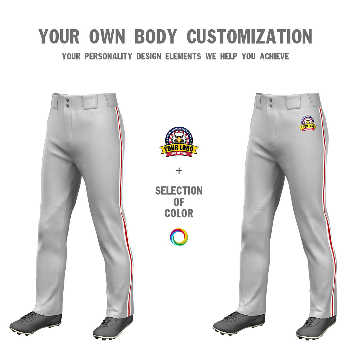 Custom Gray White-Red-White Classic Fit Stretch Practice Loose-fit Baseball Pants
