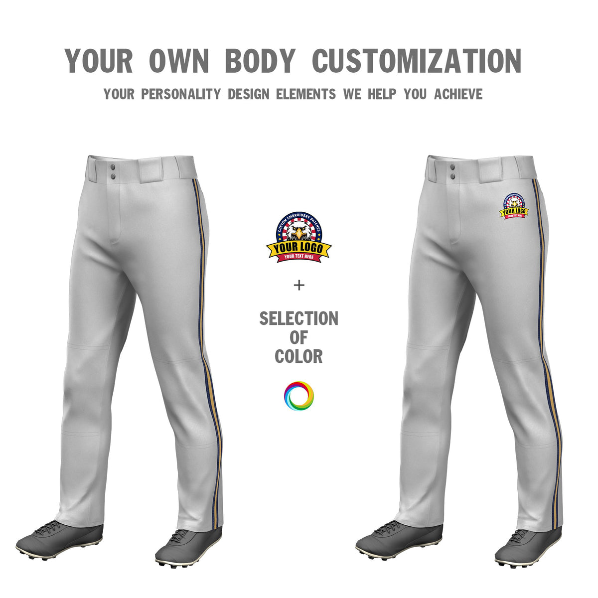 Custom Gray Navy-Old Gold-Navy Classic Fit Stretch Practice Loose-fit Baseball Pants