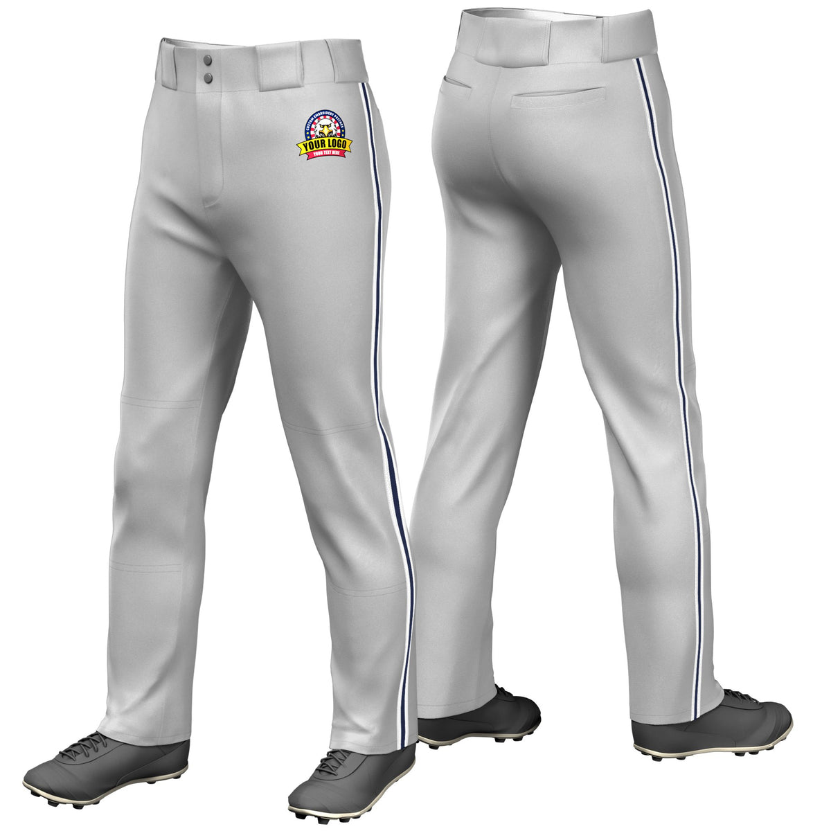 Custom Gray White-Navy-White Classic Fit Stretch Practice Loose-fit Baseball Pants