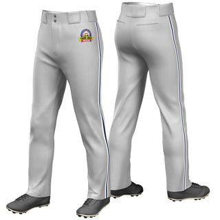 Custom Gray White-Navy-White Piping Classic Fit Stretch Practice Loose-fit Baseball Pants