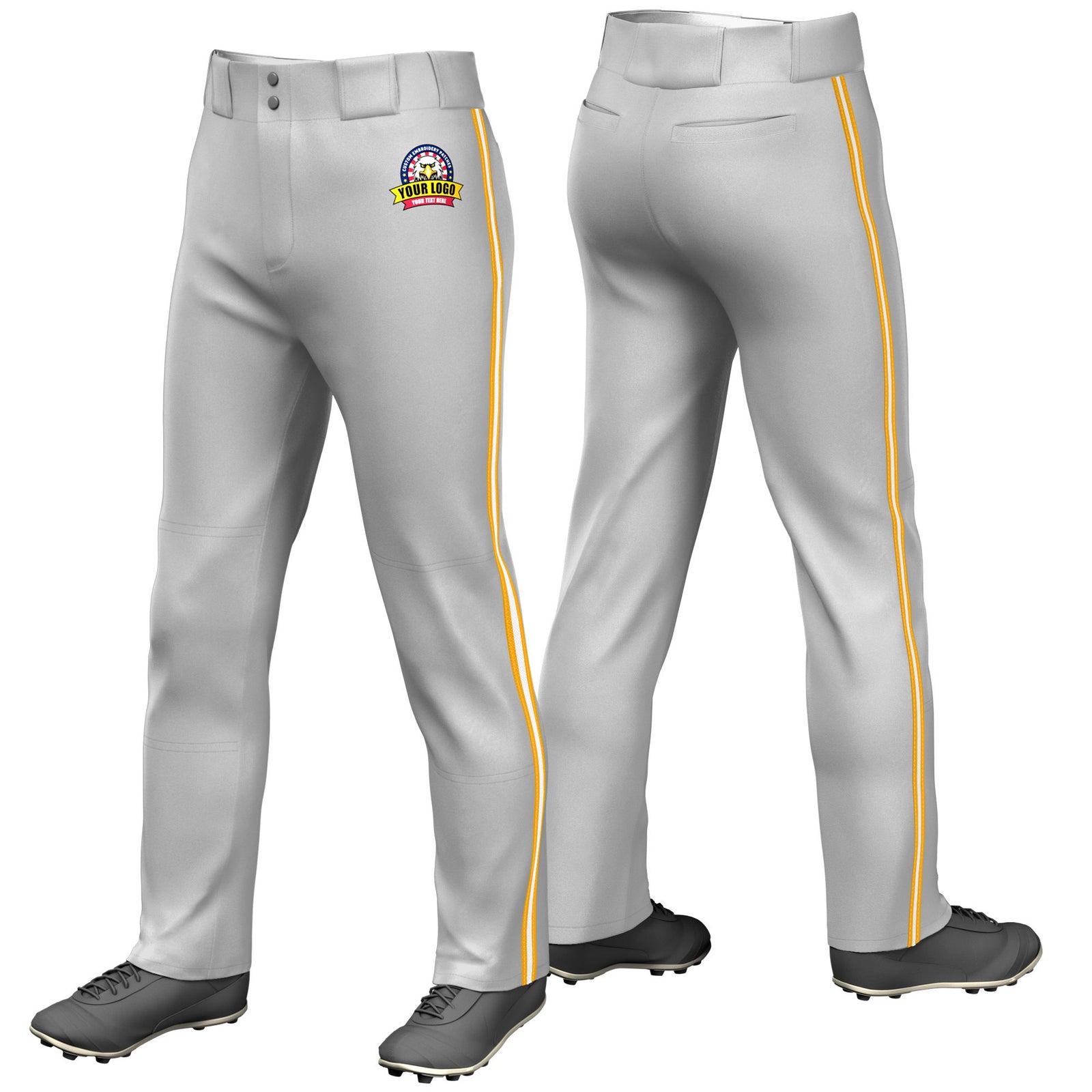 Custom Gray Yellow-White-Yellow Classic Fit Stretch Practice Loose-fit Baseball Pants