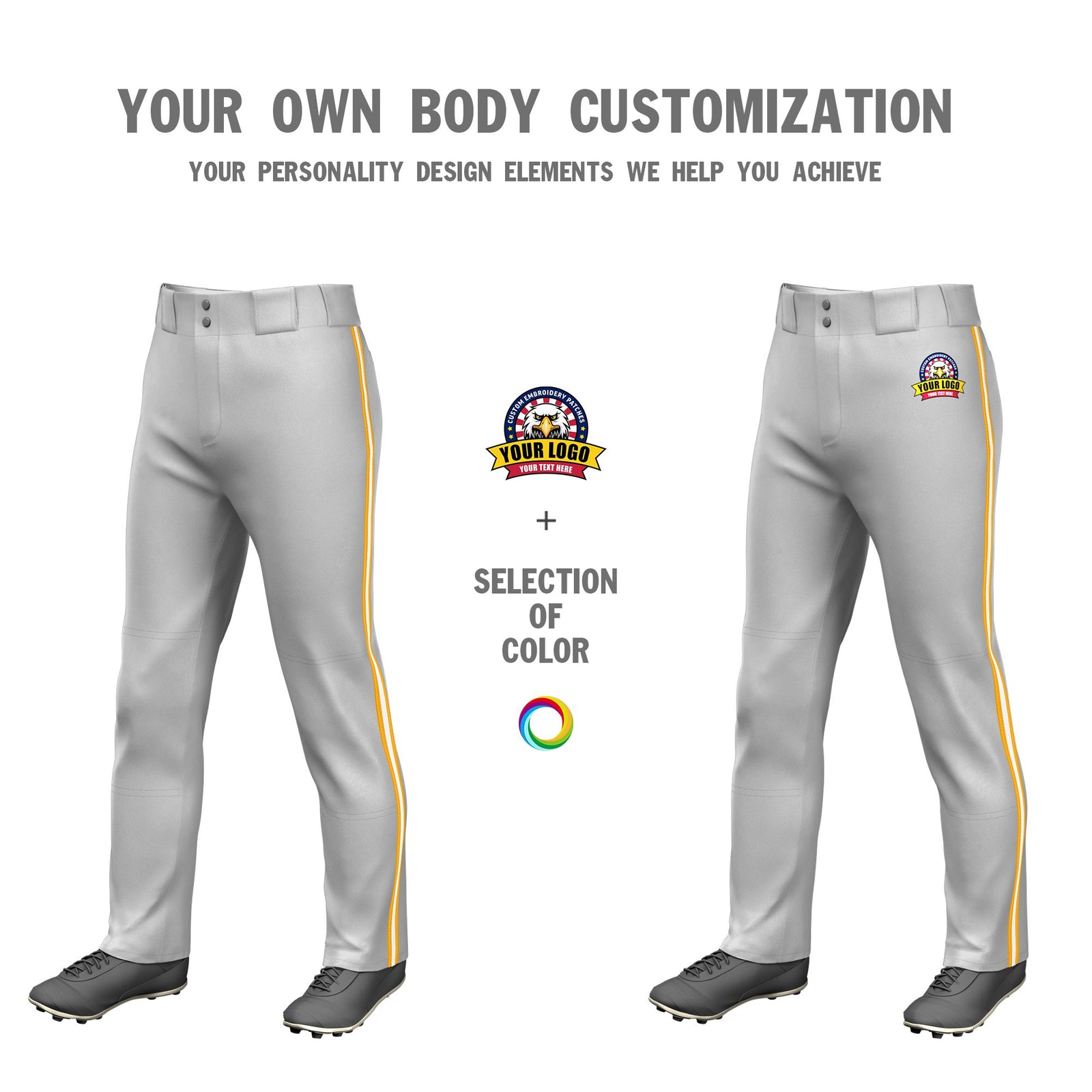 Custom Gray Yellow-White-Yellow Classic Fit Stretch Practice Loose-fit Baseball Pants