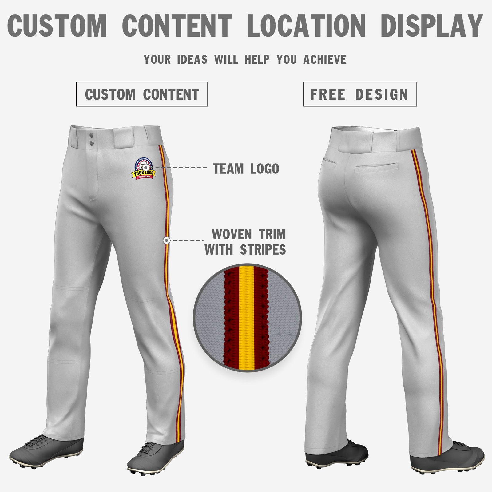 Custom Gray Red-Gold01-Red Classic Fit Stretch Practice Loose-fit Baseball Pants