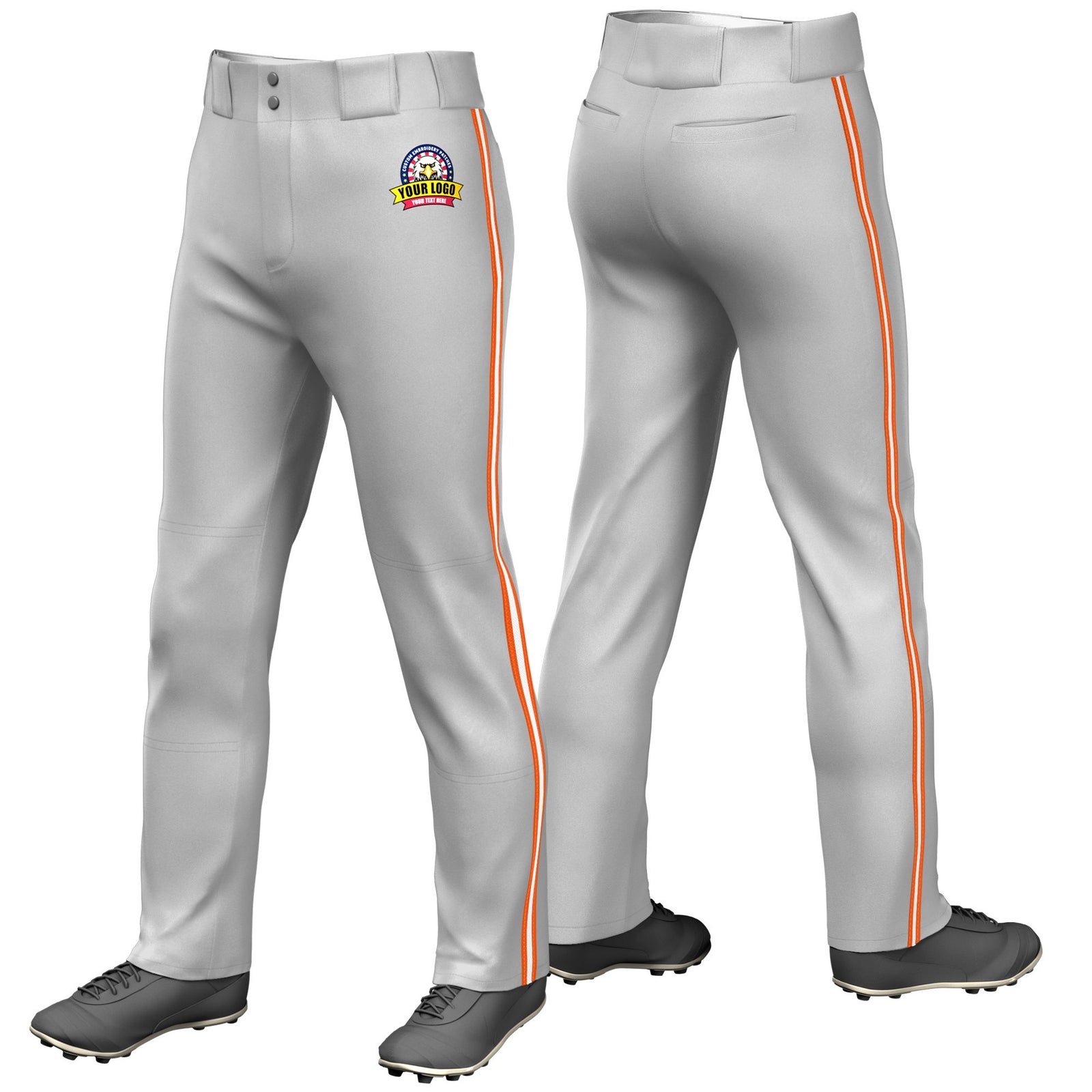 Custom Gray Orange-White-Orange Classic Fit Stretch Practice Loose-fit Baseball Pants