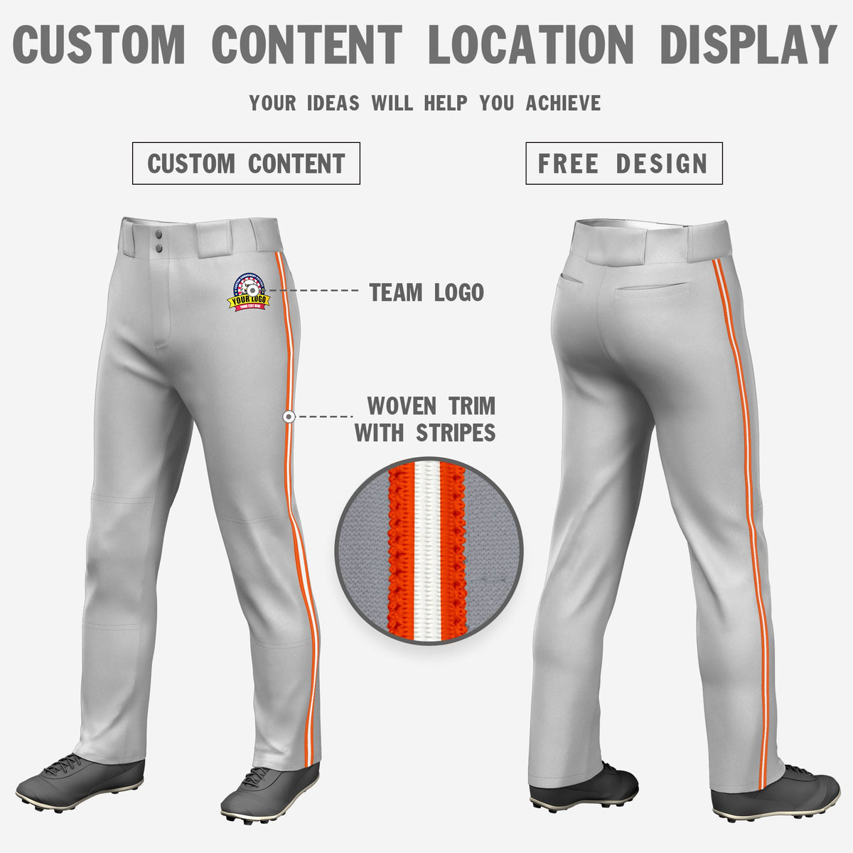 Custom Gray Orange-White-Orange Classic Fit Stretch Practice Loose-fit Baseball Pants