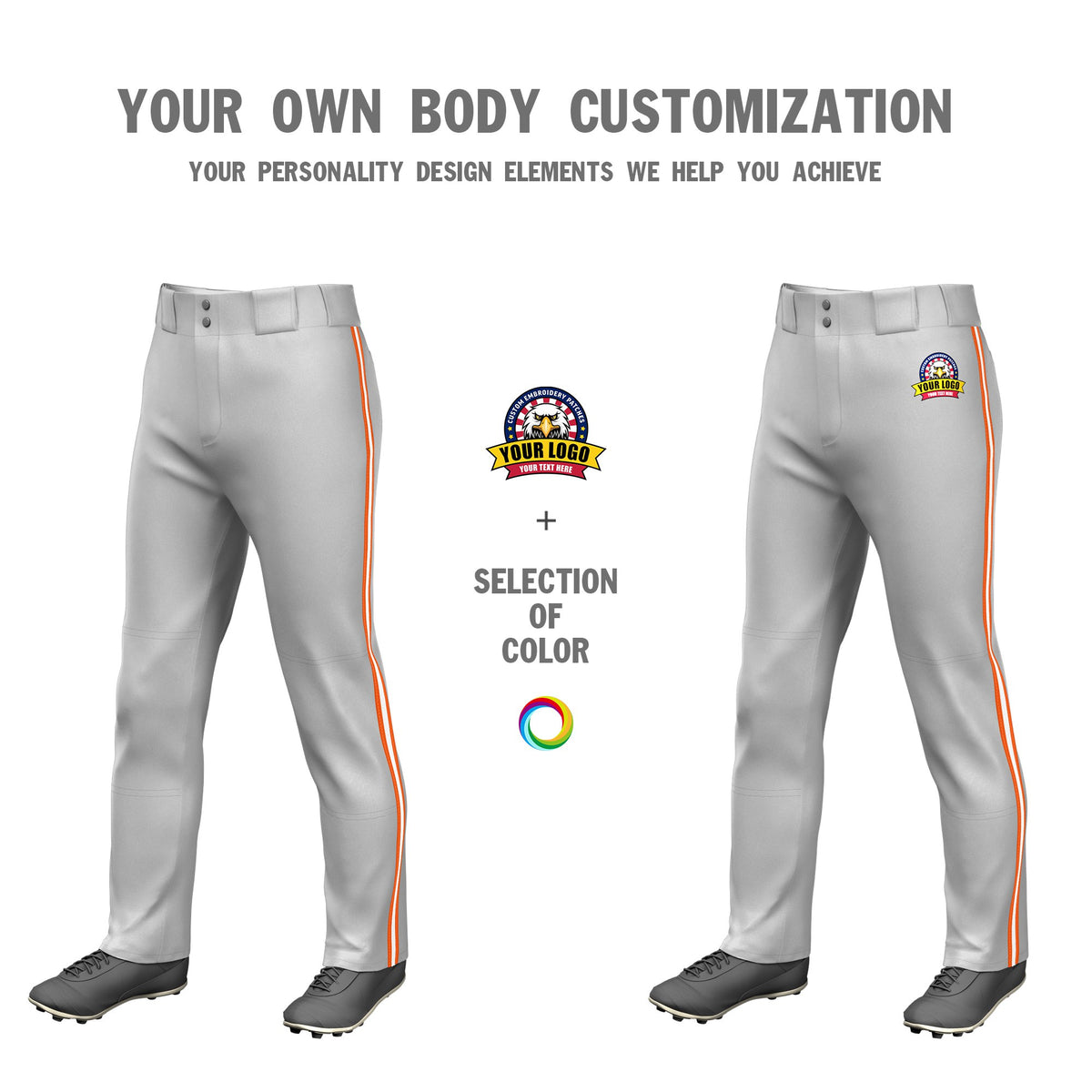 Custom Gray Orange-White-Orange Classic Fit Stretch Practice Loose-fit Baseball Pants