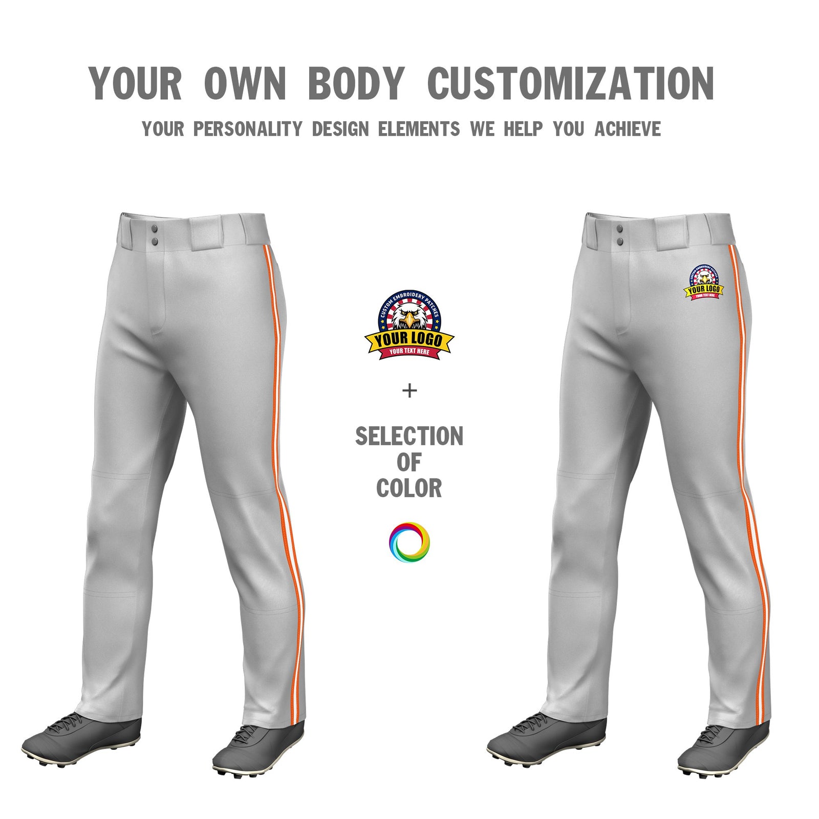 Custom Gray Orange-White-Orange Classic Fit Stretch Practice Loose-fit Baseball Pants