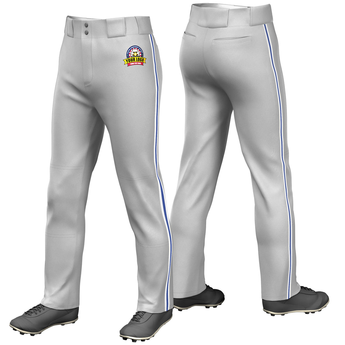 Custom Gray White-Royal Blue-White Classic Fit Stretch Practice Loose-fit Baseball Pants