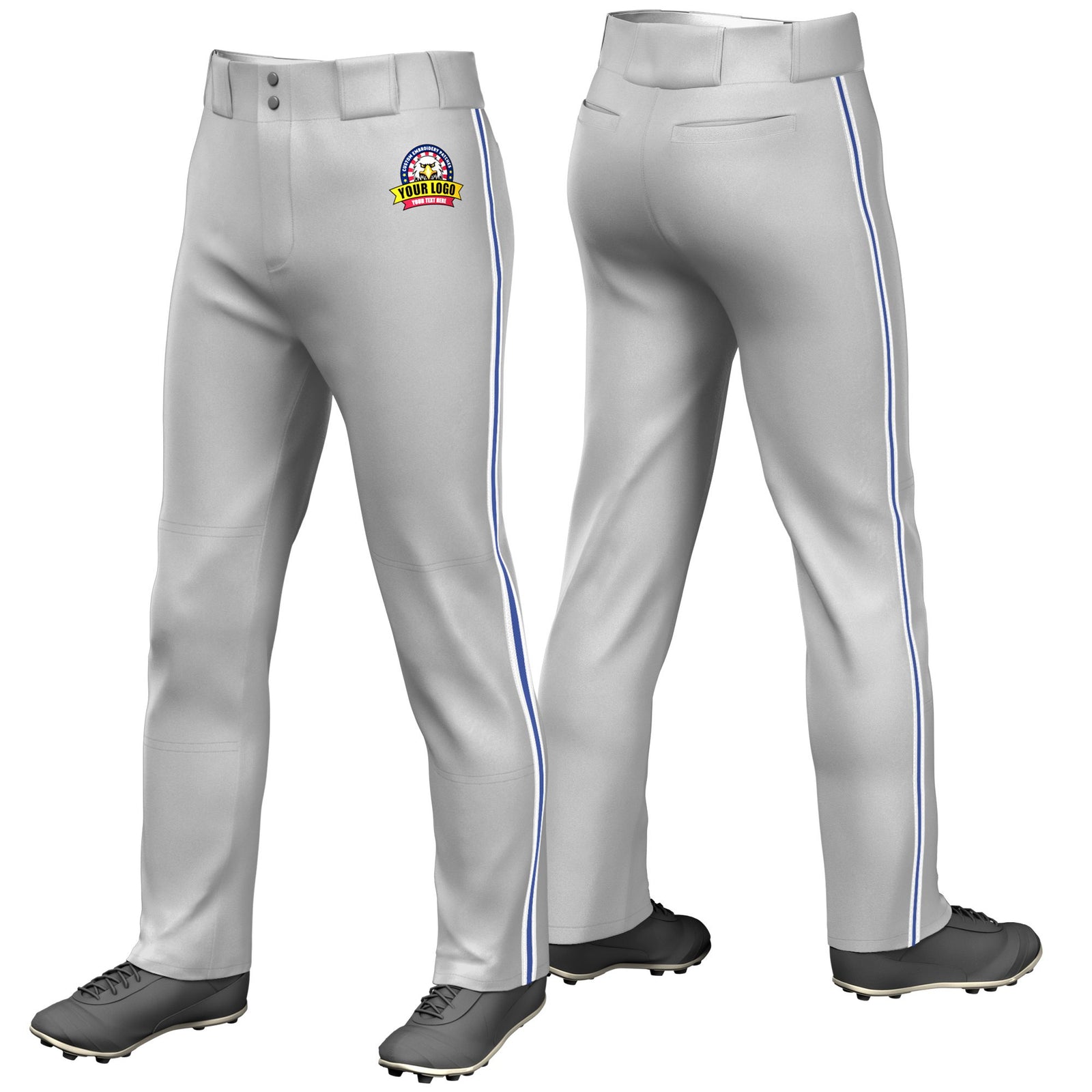 Custom Gray White-Royal Blue-White Classic Fit Stretch Practice Loose-fit Baseball Pants