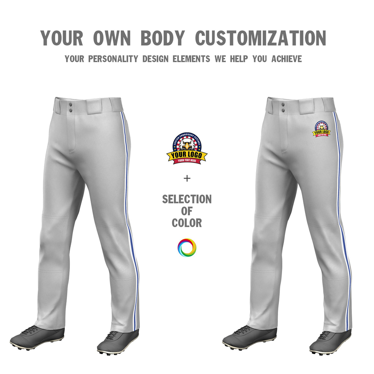 Custom Gray White-Royal Blue-White Classic Fit Stretch Practice Loose-fit Baseball Pants
