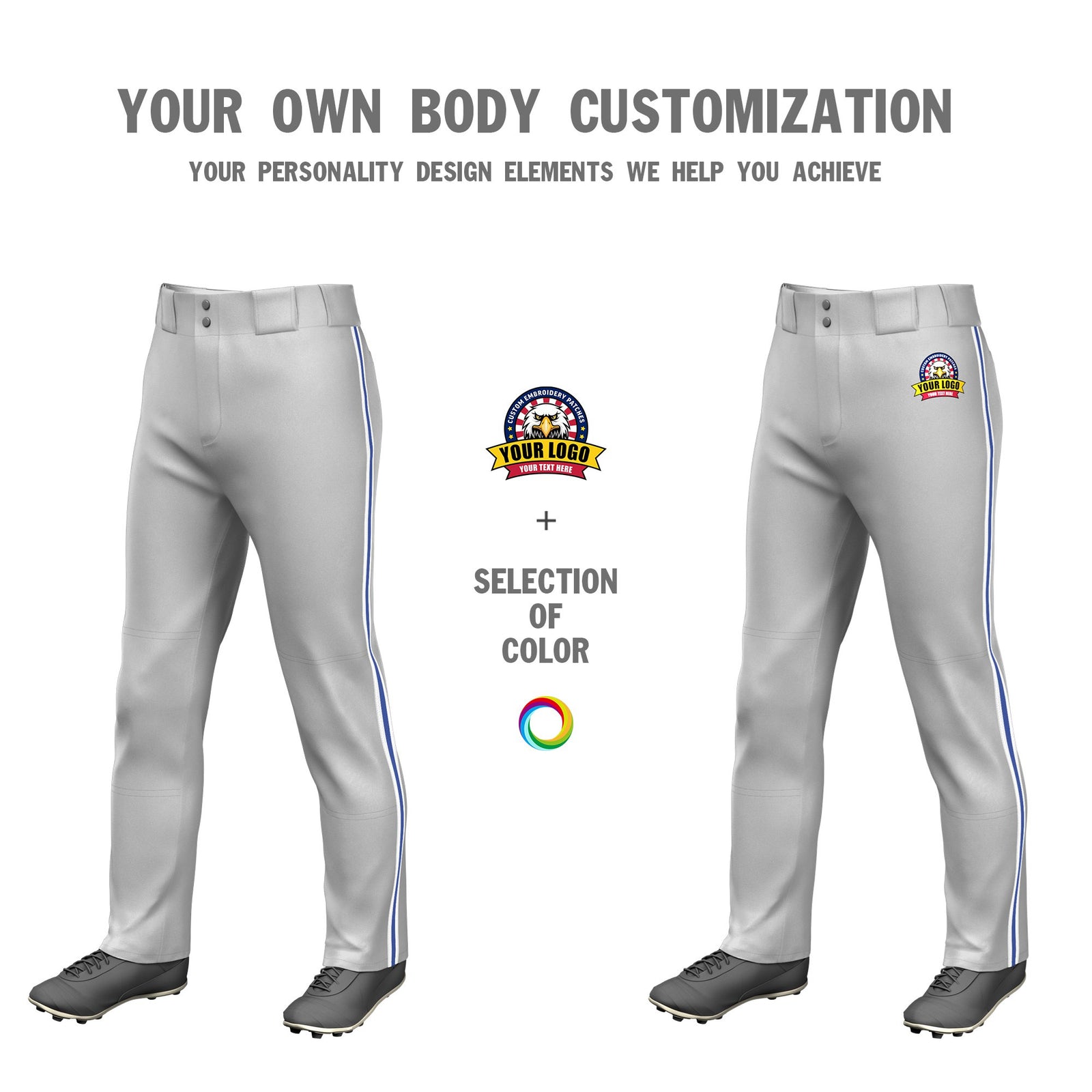Custom Gray White-Royal Blue-White Classic Fit Stretch Practice Loose-fit Baseball Pants