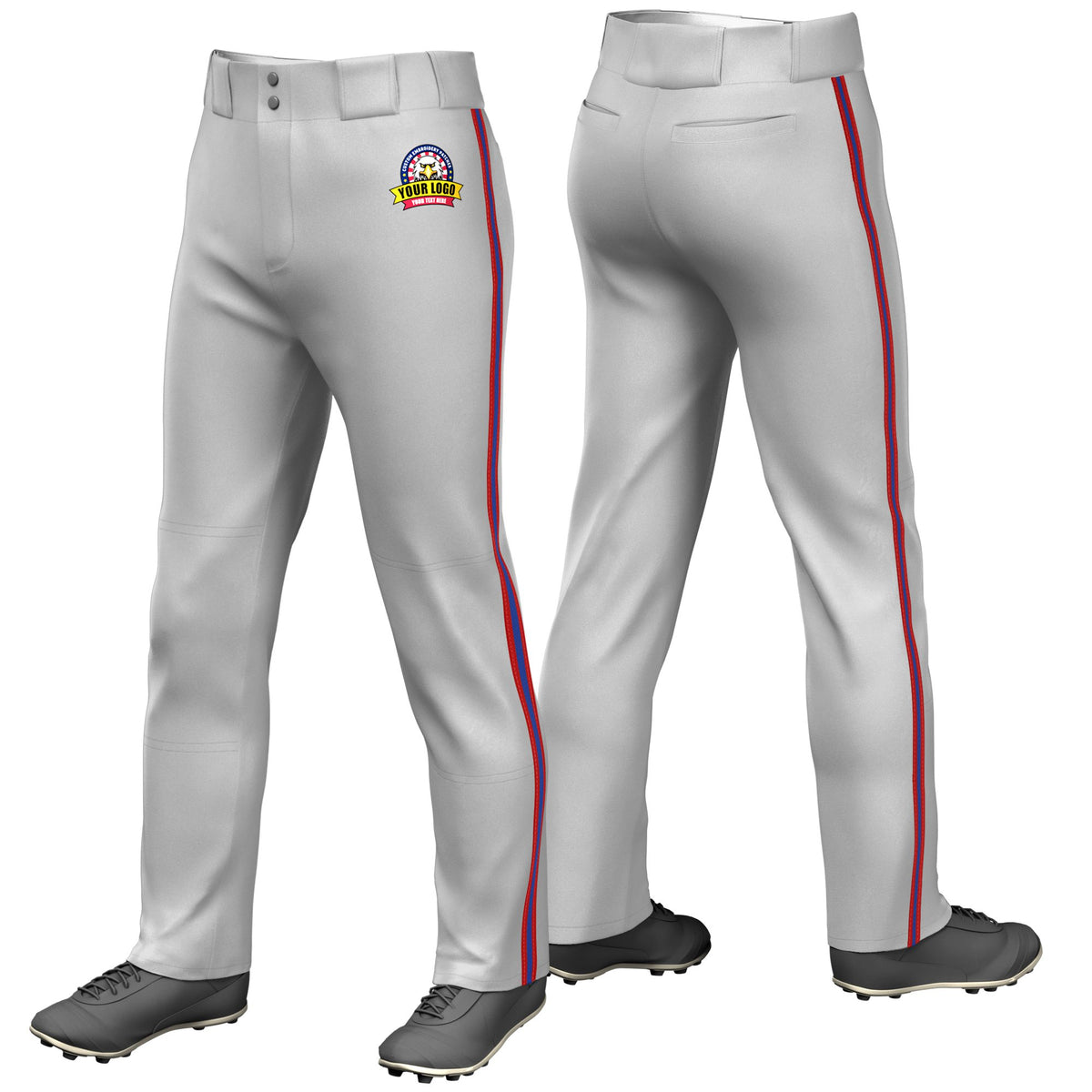Custom Gray Red-Royal Blue-Red Classic Fit Stretch Practice Loose-fit Baseball Pants