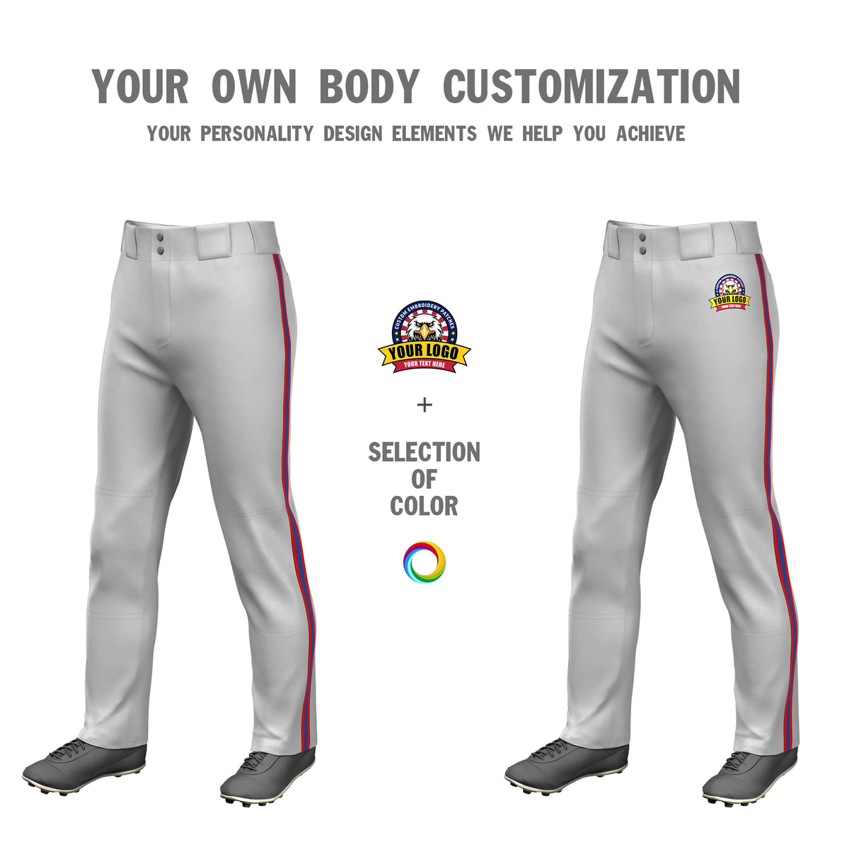 Custom Gray Red-Royal Blue-Red Classic Fit Stretch Practice Loose-fit Baseball Pants