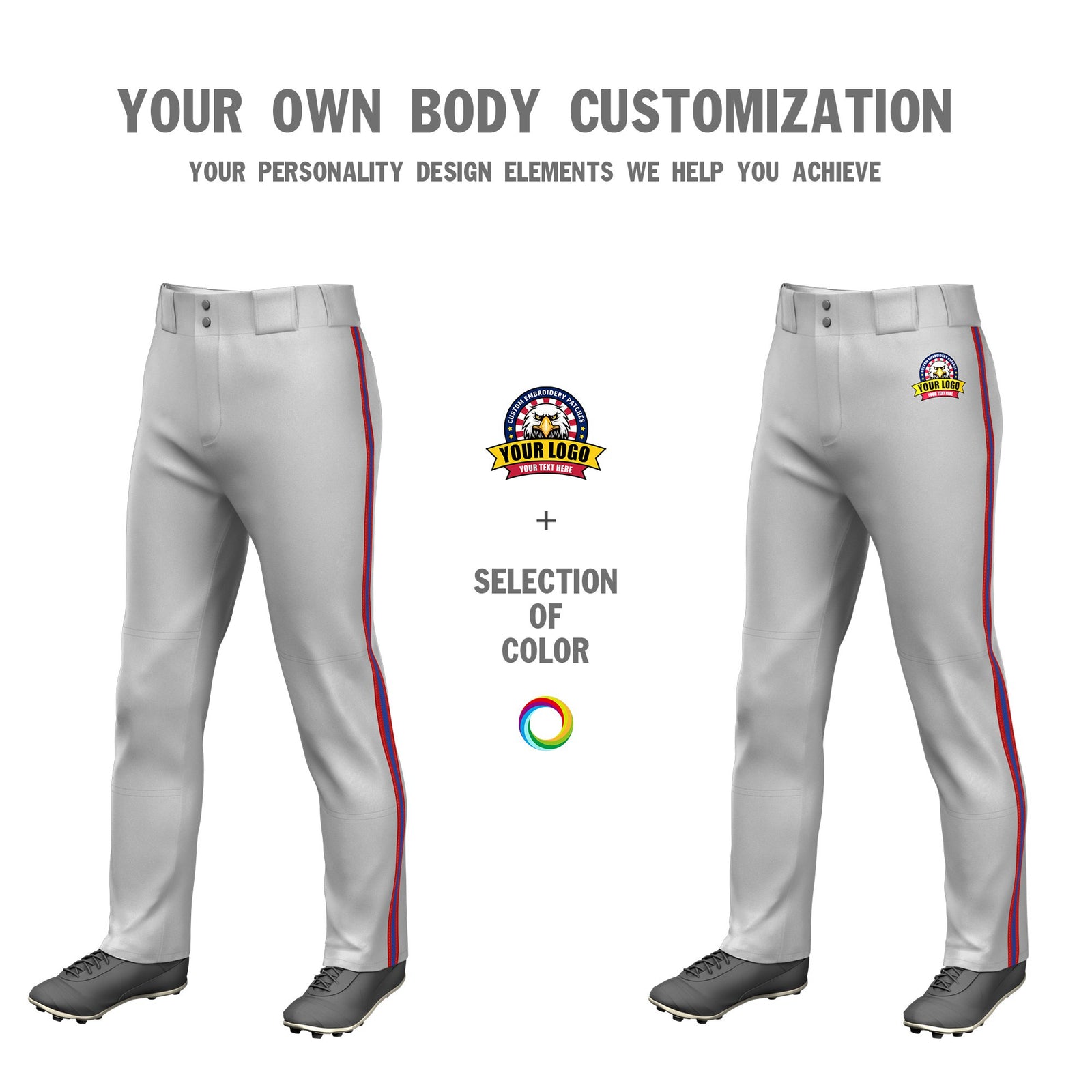 Custom Gray Red-Royal Blue-Red Classic Fit Stretch Practice Loose-fit Baseball Pants