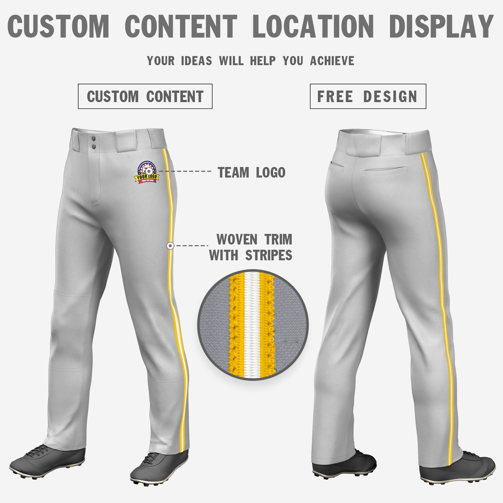 Custom Gray Gold01-White-Gold01 Classic Fit Stretch Practice Loose-fit Baseball Pants