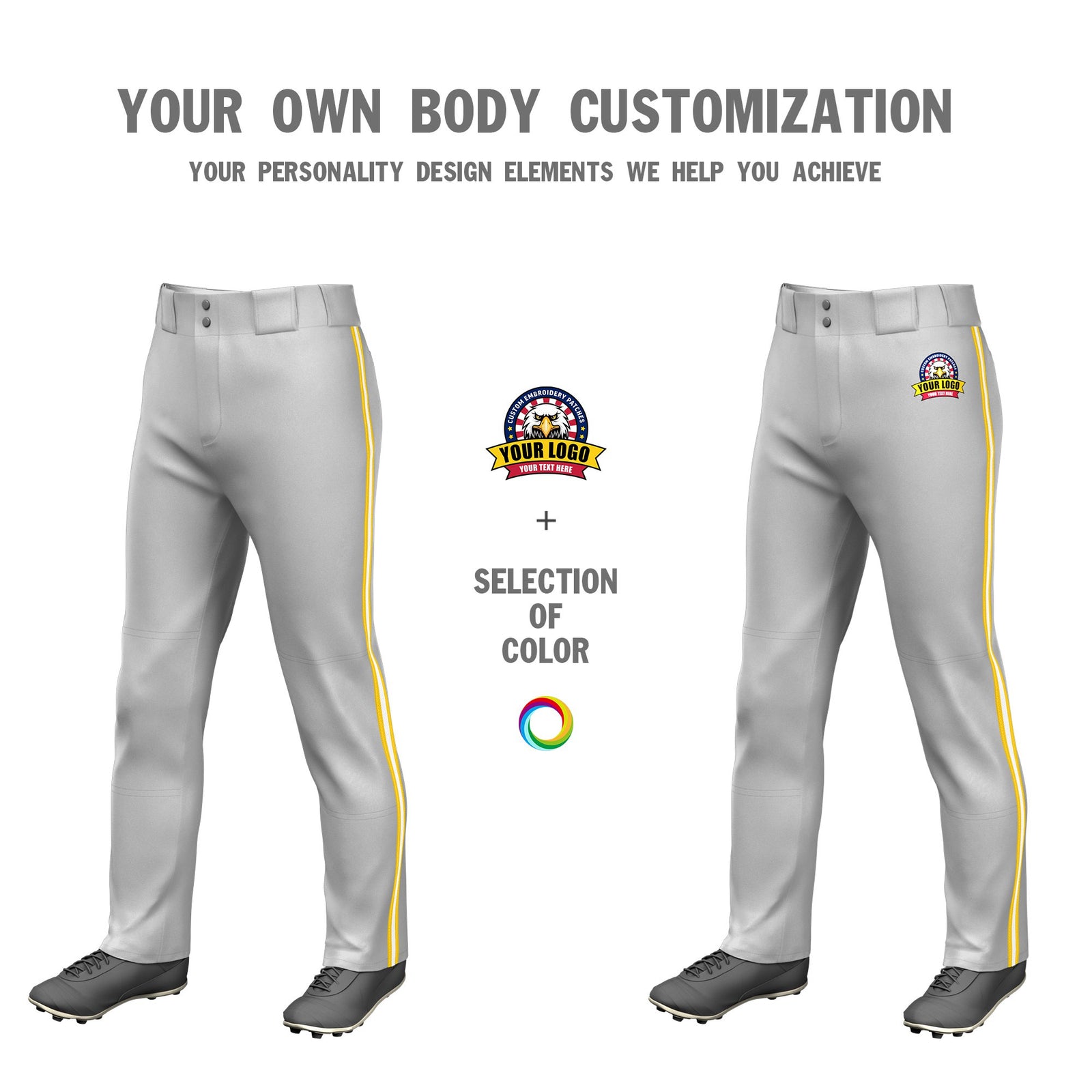 Custom Gray Gold01-White-Gold01 Classic Fit Stretch Practice Loose-fit Baseball Pants