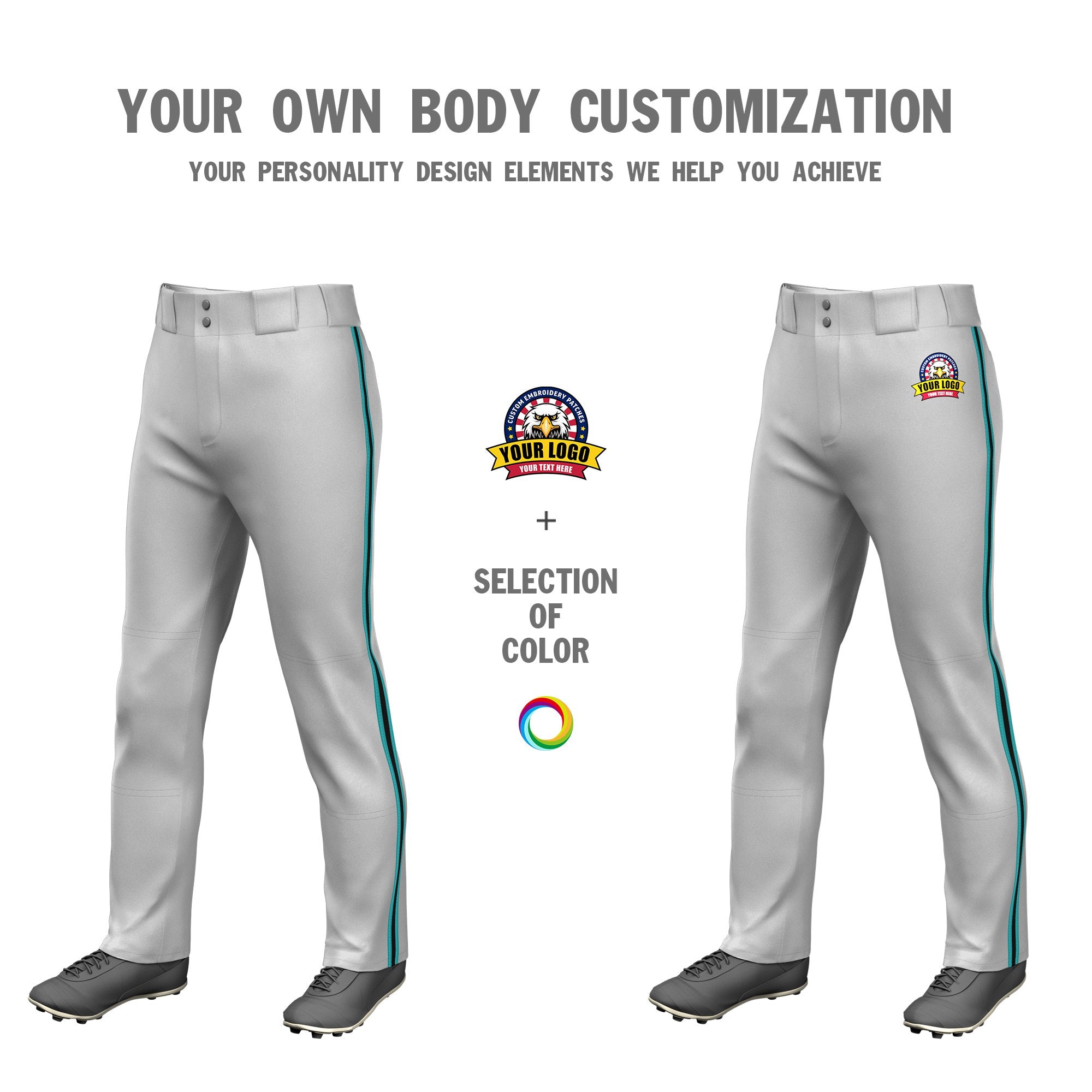 Custom Gray Aqua-Black-Aqua Classic Fit Stretch Practice Loose-fit Baseball Pants