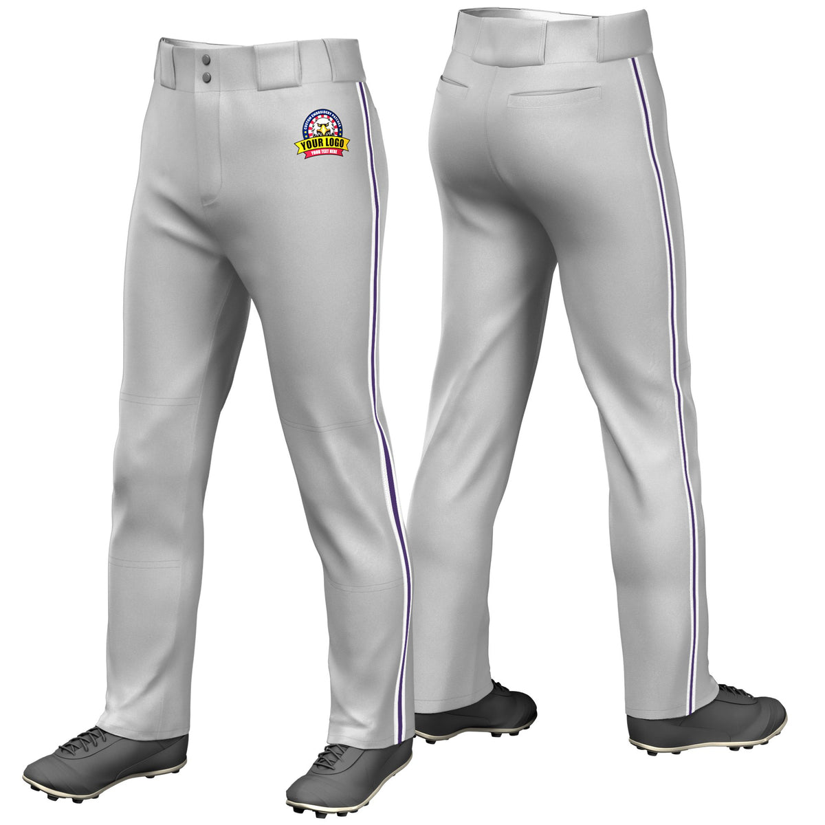 Custom Gray White-Purple-White Classic Fit Stretch Practice Loose-fit Baseball Pants