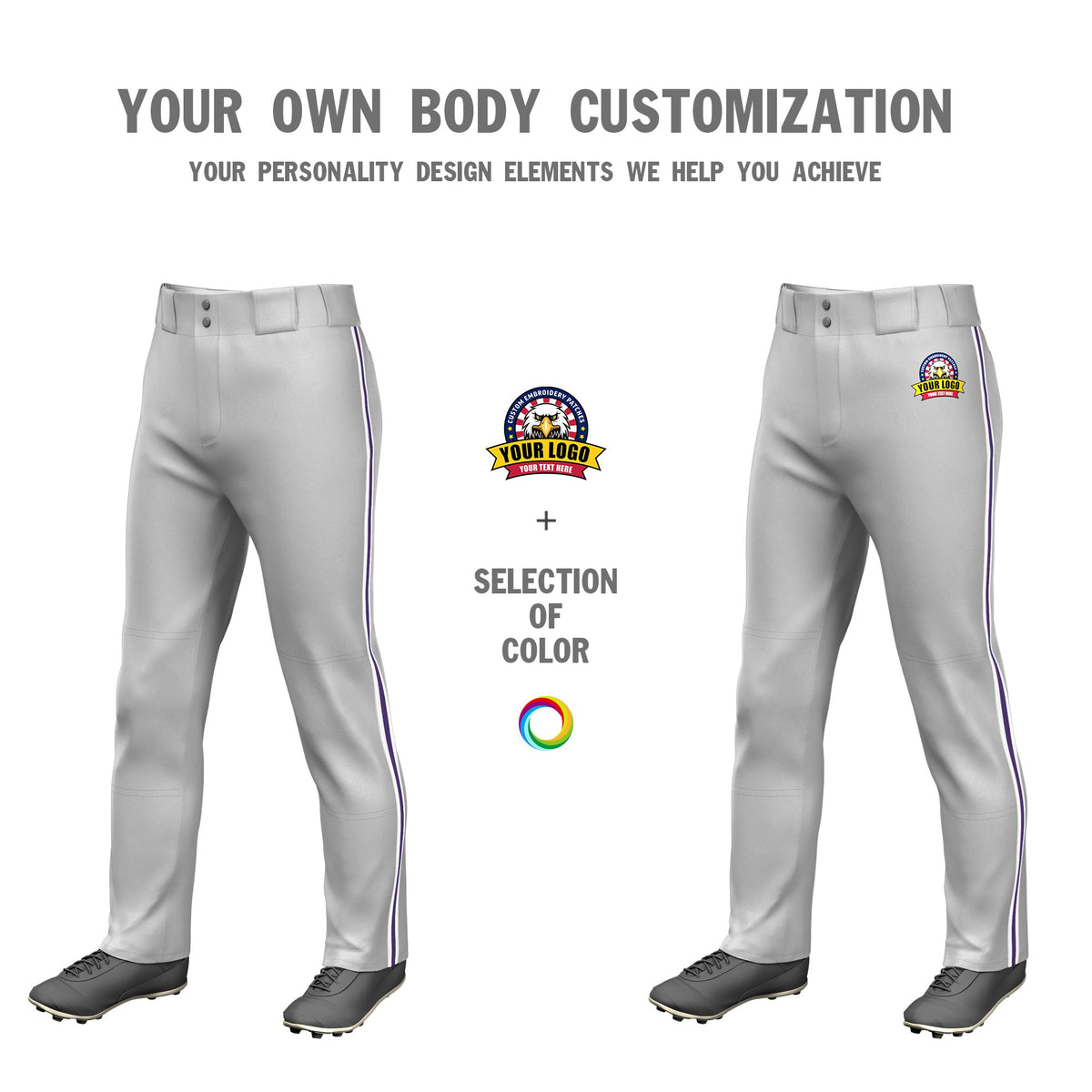 Custom Gray White-Purple-White Classic Fit Stretch Practice Loose-fit Baseball Pants