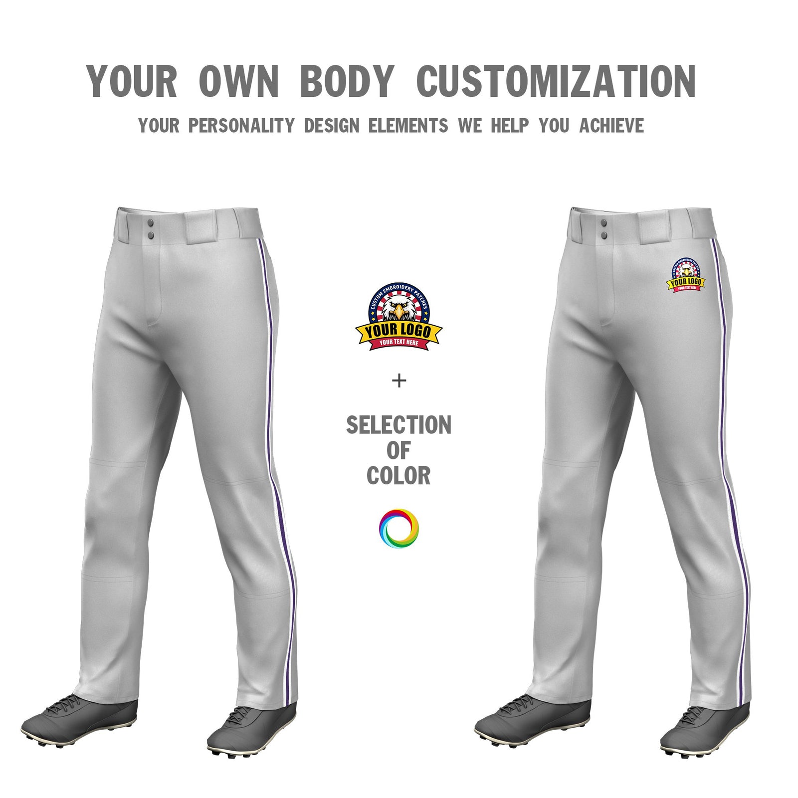 Custom Gray White-Purple-White Classic Fit Stretch Practice Loose-fit Baseball Pants