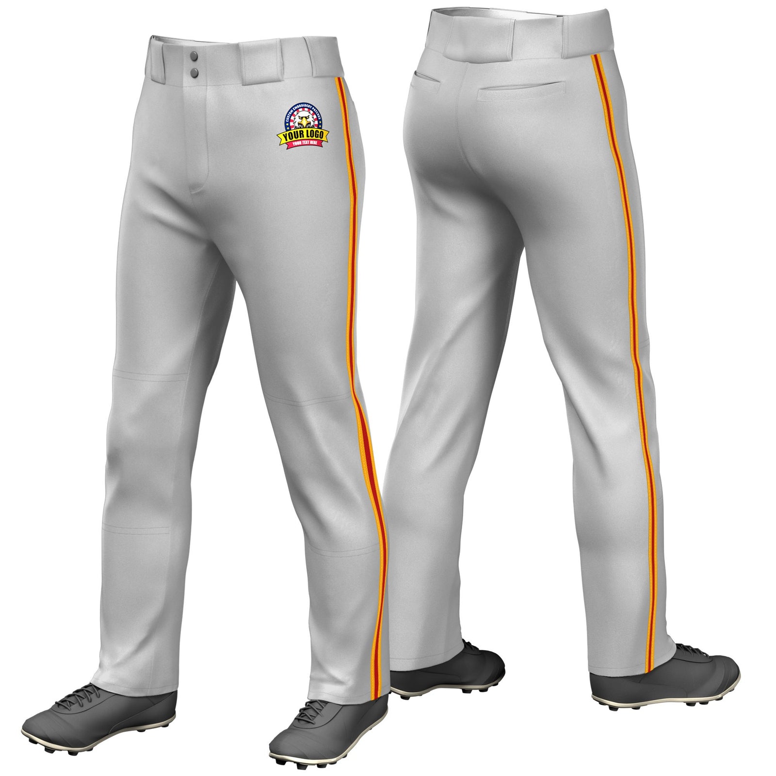 Custom Gray Yellow-Red-Yellow Classic Fit Stretch Practice Loose-fit Baseball Pants