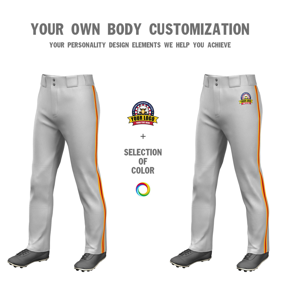 Custom Gray Yellow-Red-Yellow Classic Fit Stretch Practice Loose-fit Baseball Pants