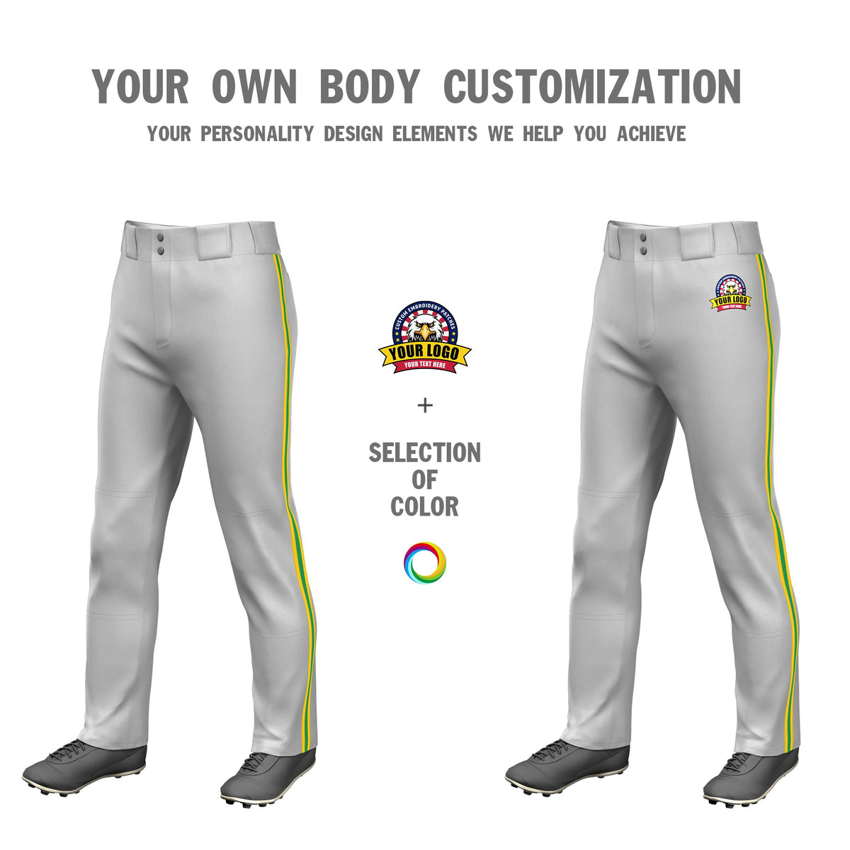 Custom Gray Gold01-Kelly Green-Gold01 Classic Fit Stretch Practice Loose-fit Baseball Pants