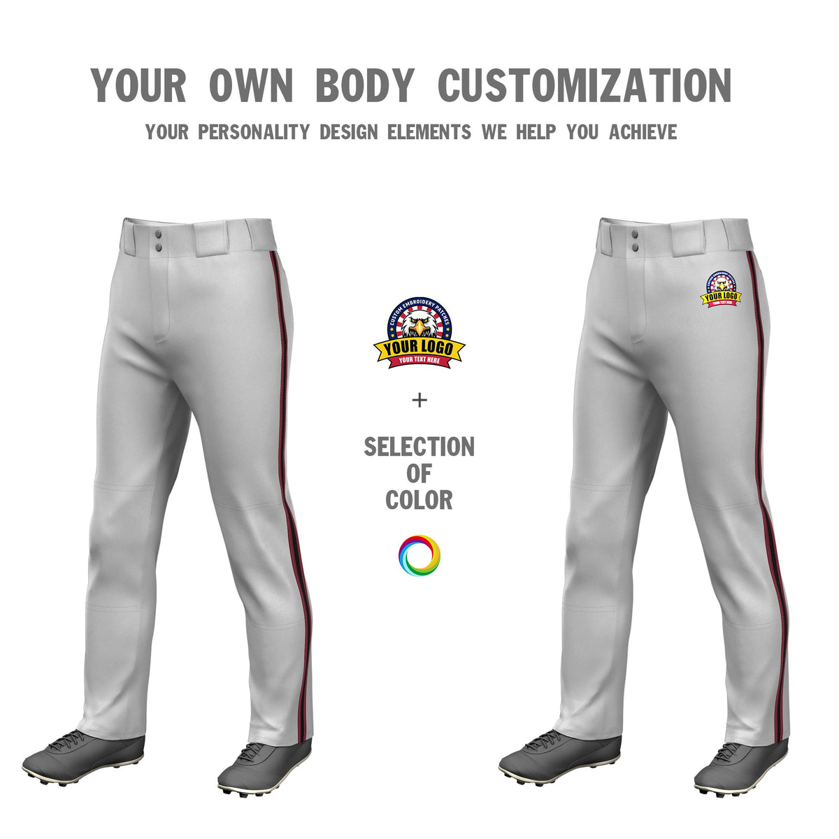 Custom Gray Crimson-Black-Crimson Classic Fit Stretch Practice Loose-fit Baseball Pants