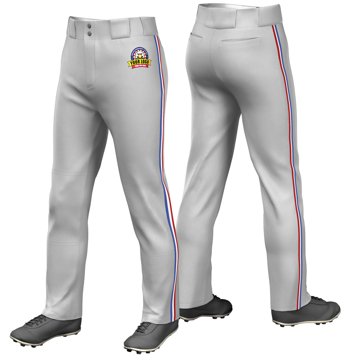 Custom Gray Royal Blue-White-Red Classic Fit Stretch Practice Loose-fit Baseball Pants