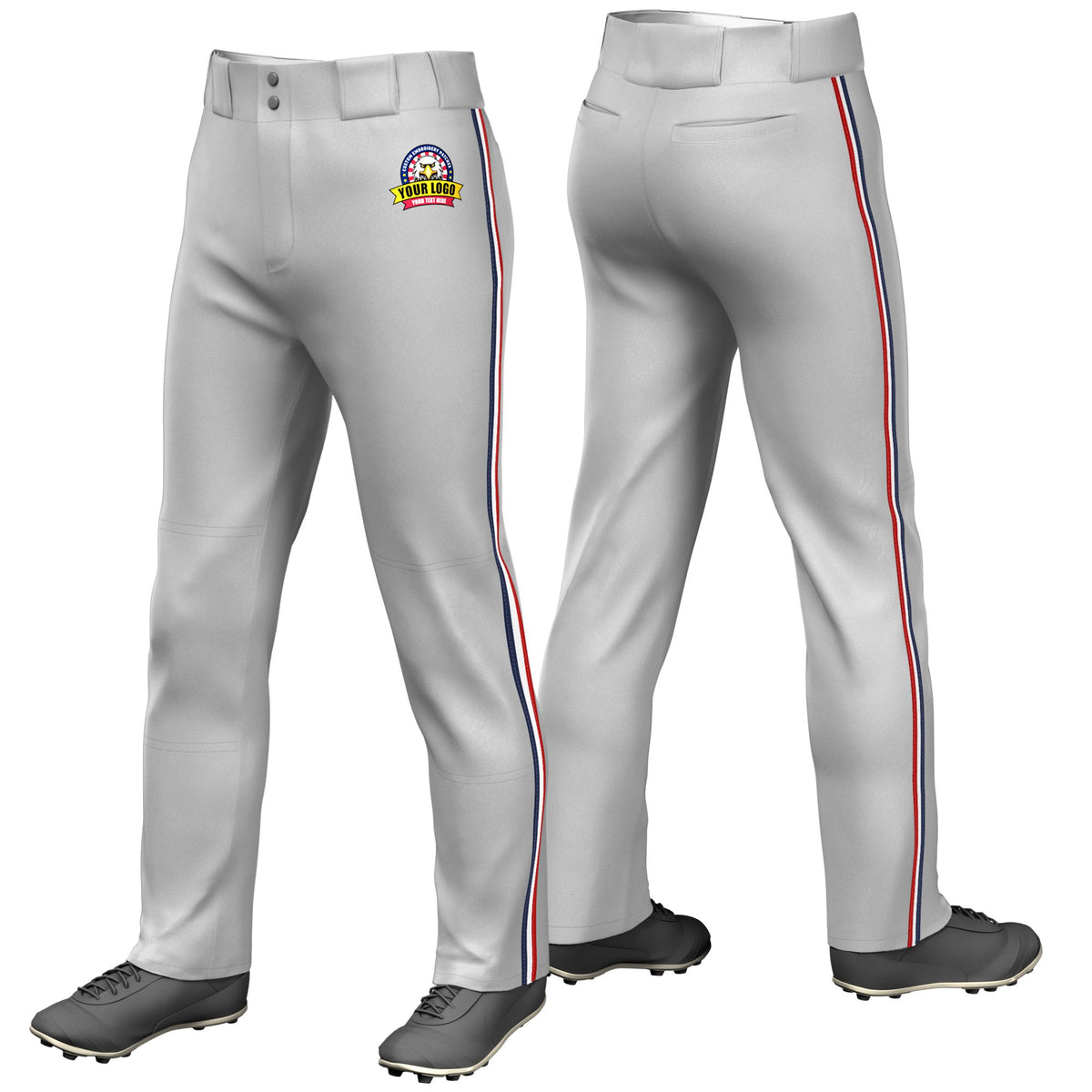 Custom Gray Navy-White-Red Classic Fit Stretch Practice Loose-fit Baseball Pants