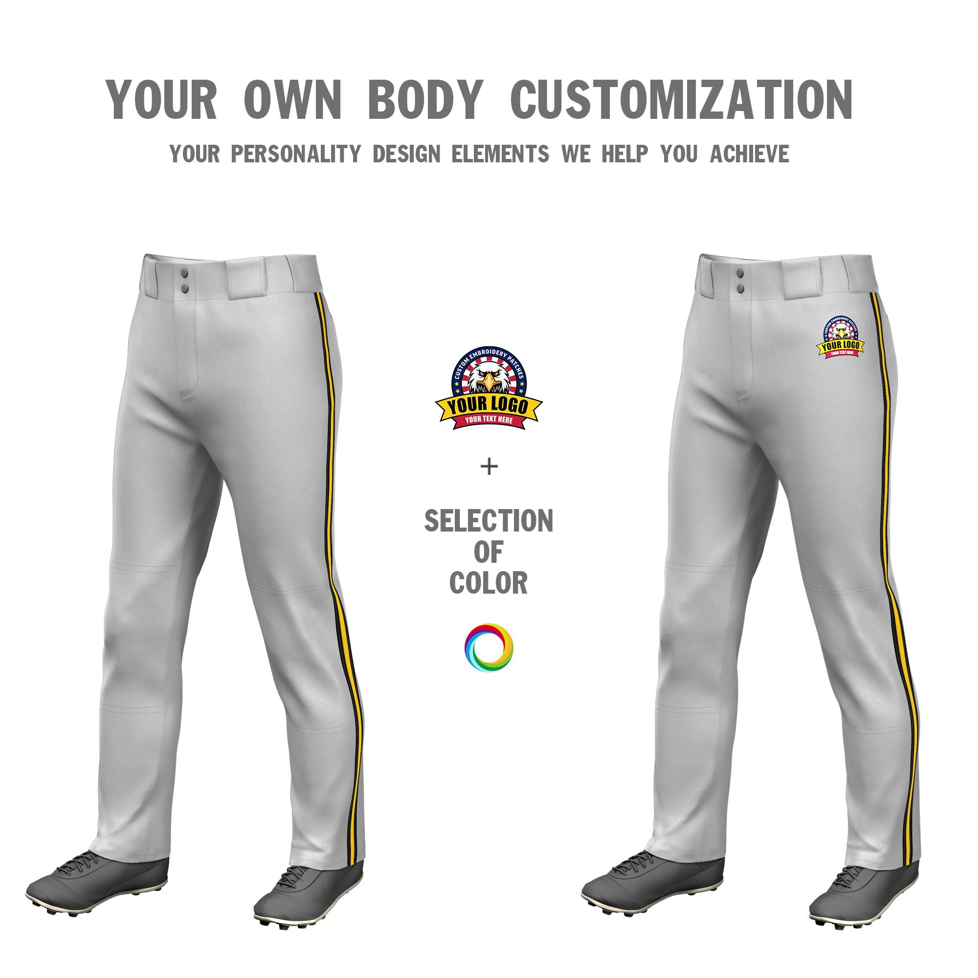 Custom Gray Black-Gold01-Black Classic Fit Stretch Practice Loose-fit Baseball Pants