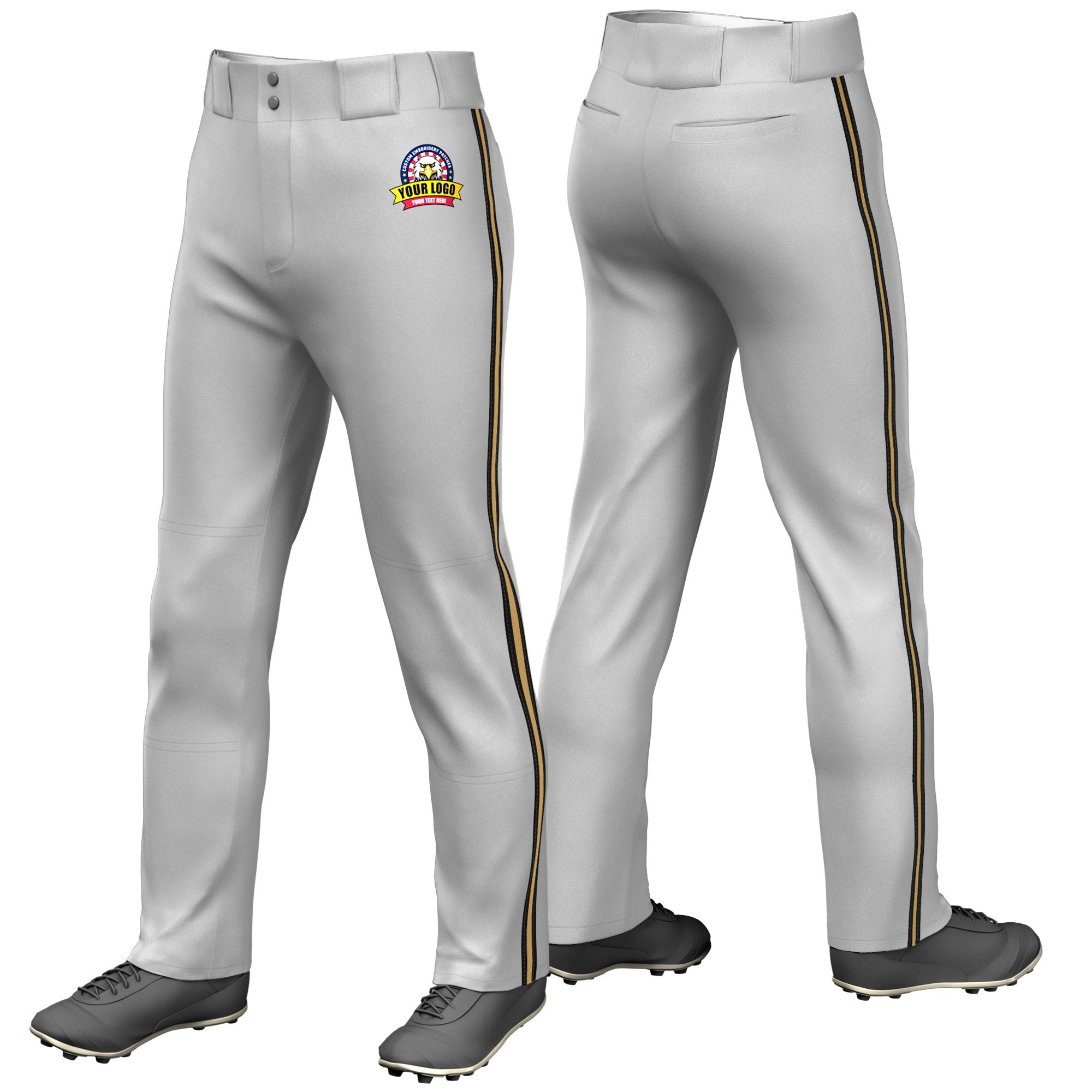 Custom Gray Black-Old Gold-Black Classic Fit Stretch Practice Loose-fit Baseball Pants