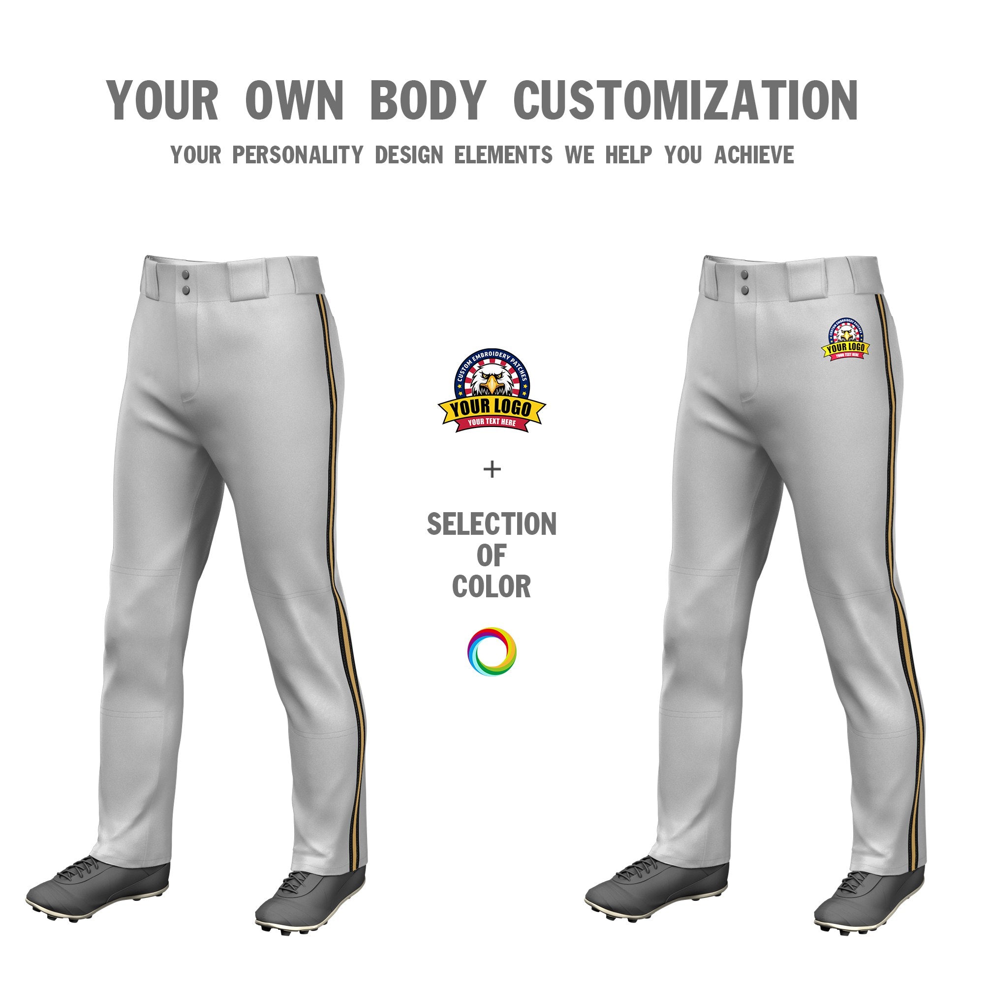 Custom Gray Black-Old Gold-Black Classic Fit Stretch Practice Loose-fit Baseball Pants