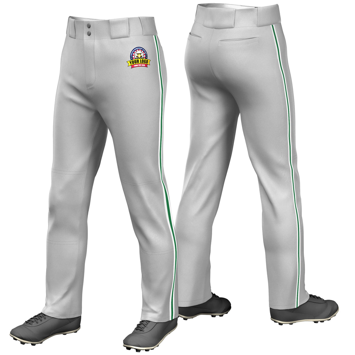 Custom Gray White-Kelly Green-White Classic Fit Stretch Practice Loose-fit Baseball Pants
