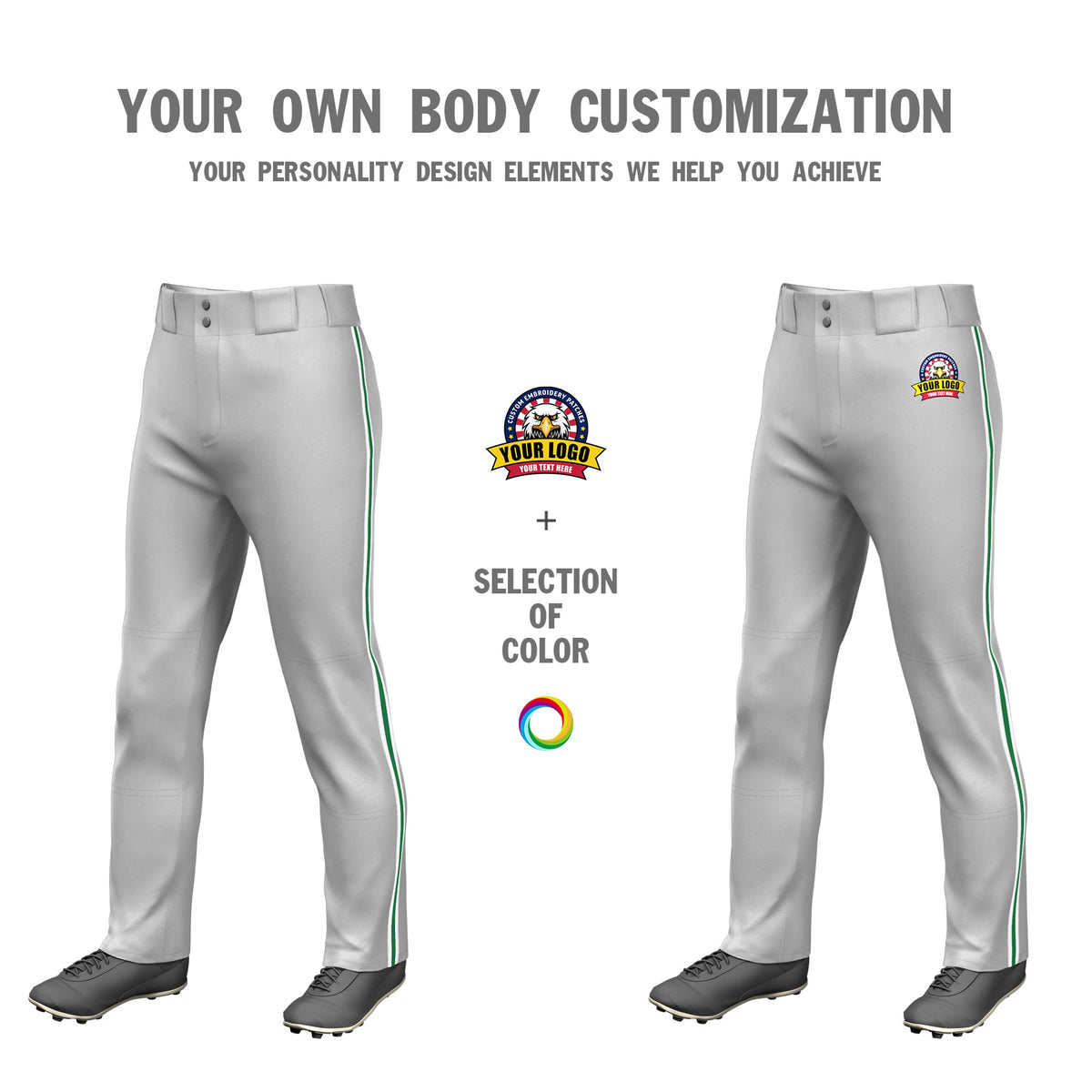 Custom Gray White-Kelly Green-White Classic Fit Stretch Practice Loose-fit Baseball Pants