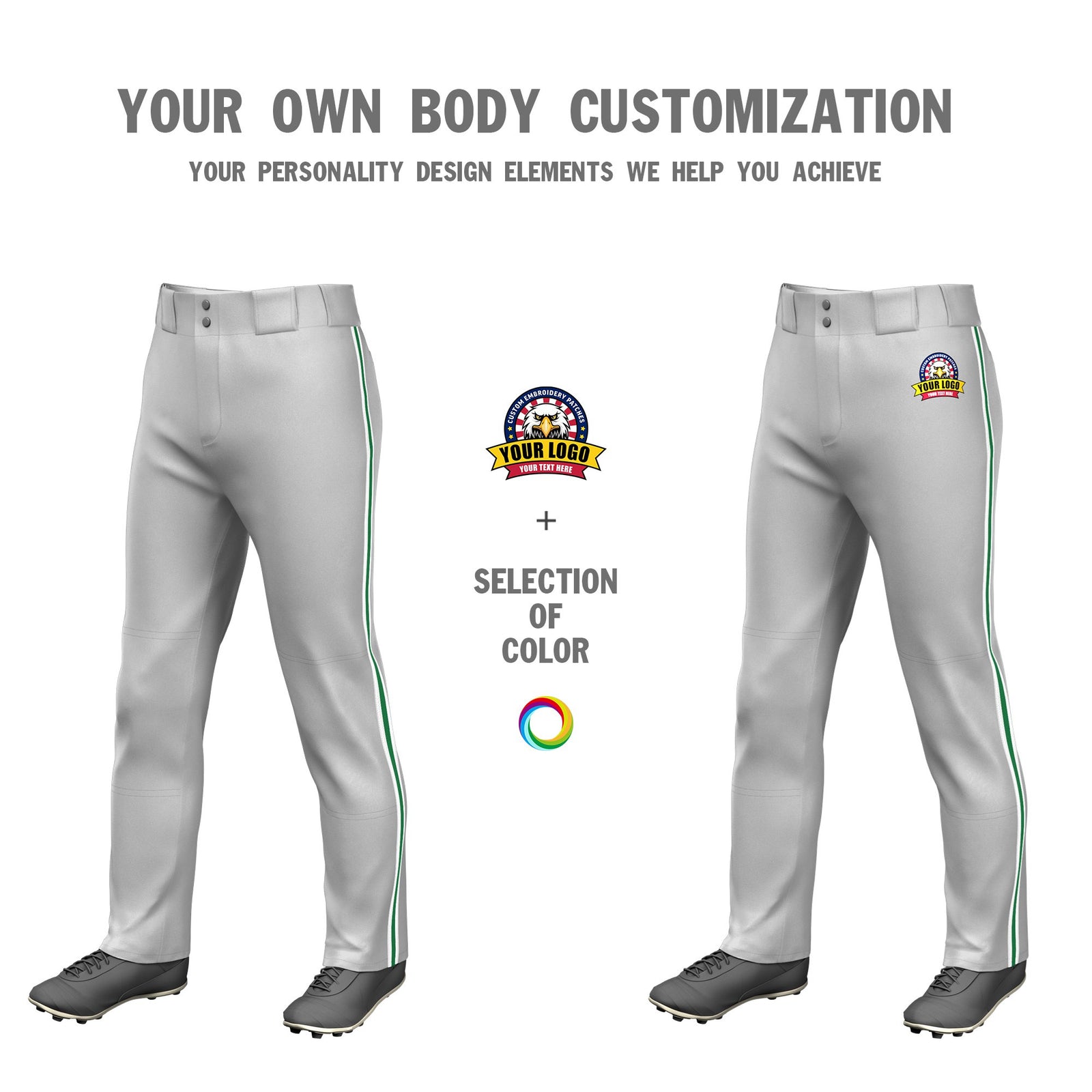 Custom Gray White-Kelly Green-White Classic Fit Stretch Practice Loose-fit Baseball Pants