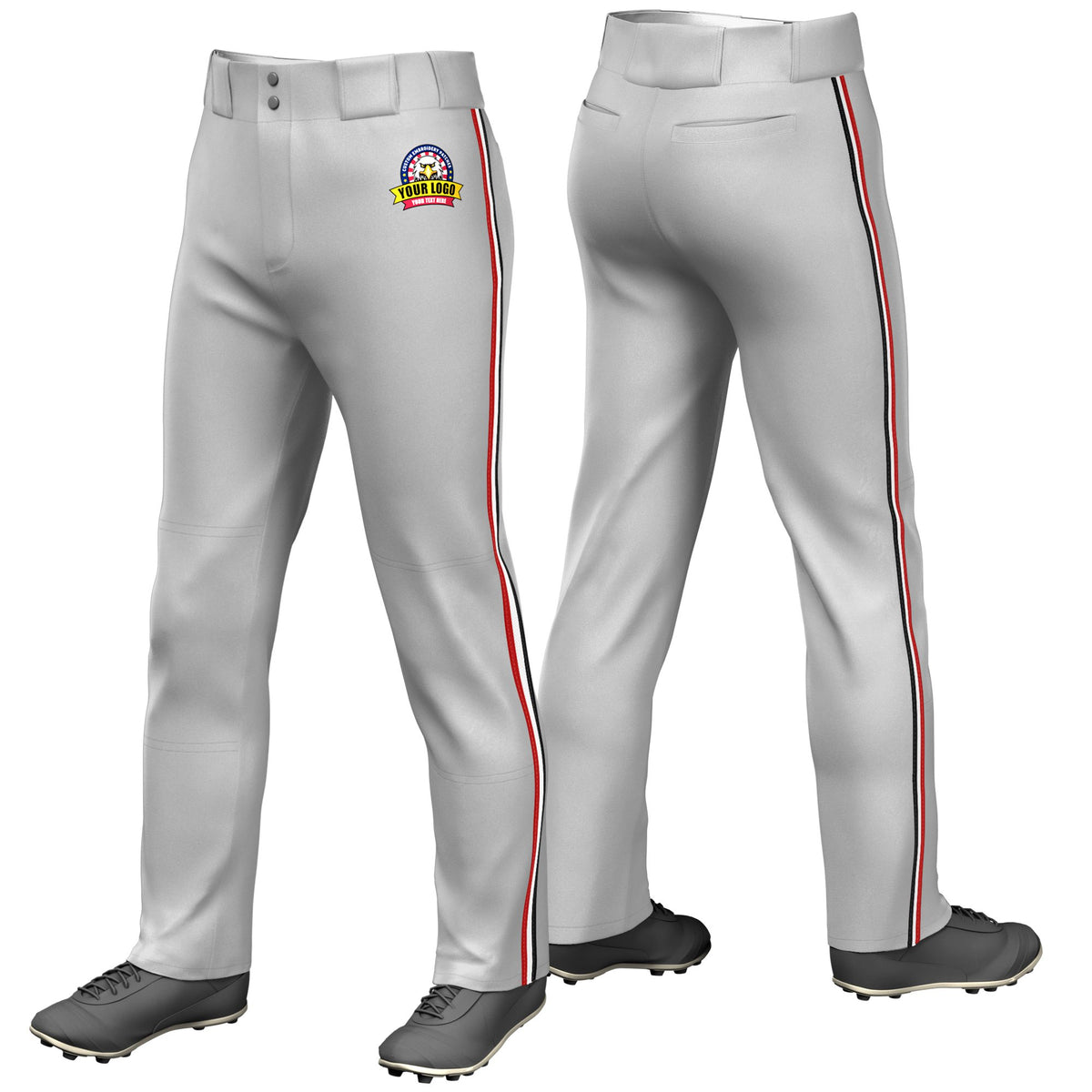 Custom Gray Red-White-Black Classic Fit Stretch Practice Loose-fit Baseball Pants
