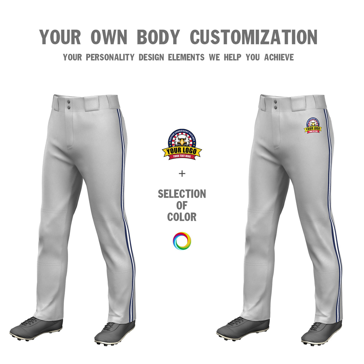 Custom Gray Navy-White-Navy Classic Fit Stretch Practice Loose-fit Baseball Pants