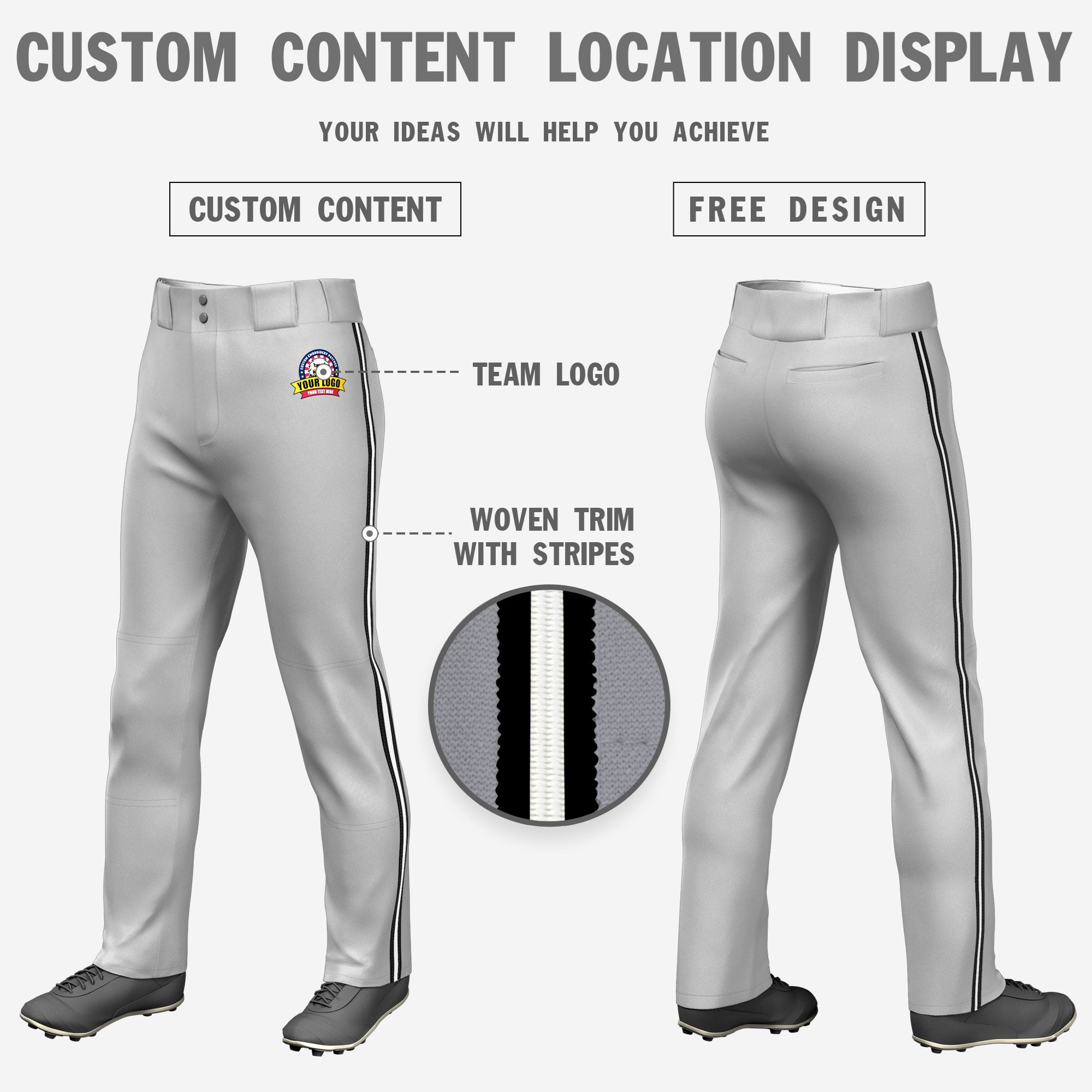 Custom Gray Black-White-Black Classic Fit Stretch Practice Loose-fit Baseball Pants