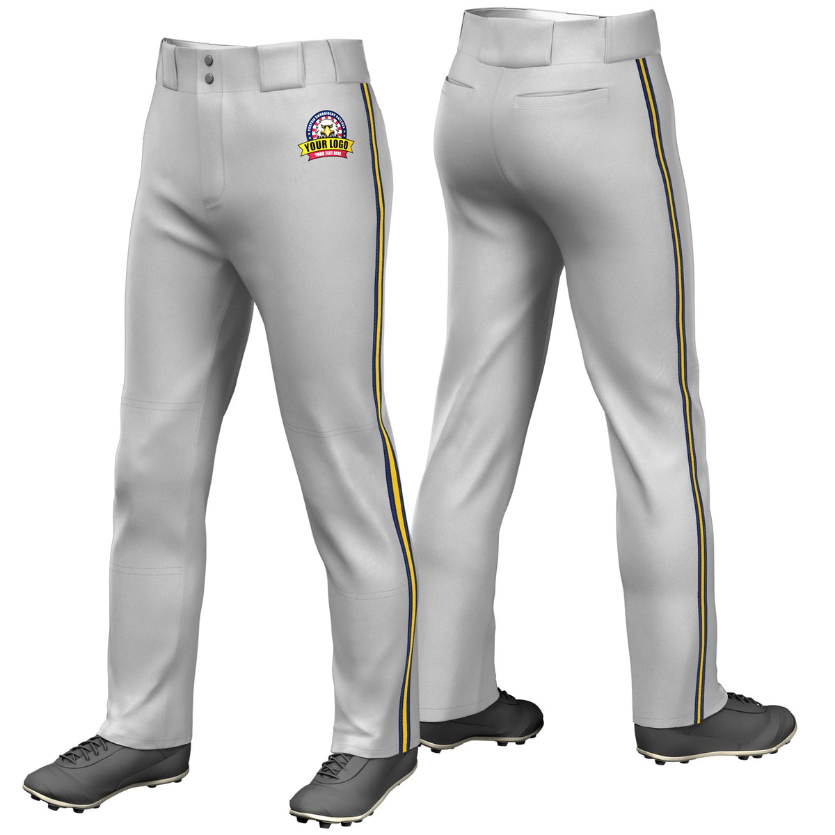 Custom Gray Navy-Gold01-Navy Classic Fit Stretch Practice Loose-fit Baseball Pants