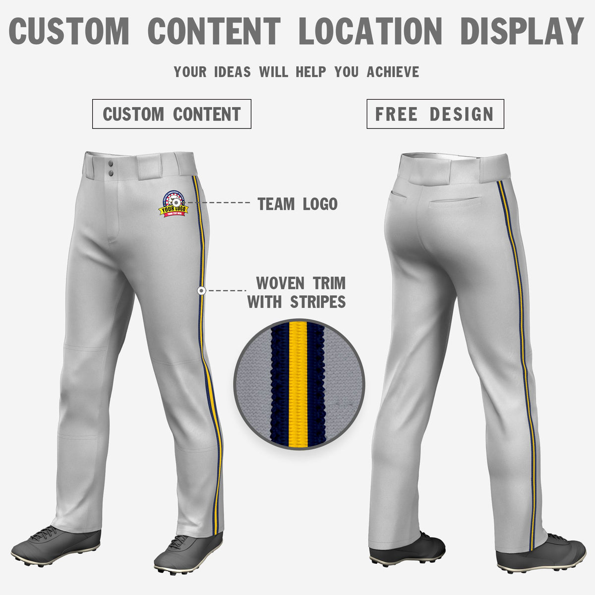 Custom Gray Navy-Gold01-Navy Classic Fit Stretch Practice Loose-fit Baseball Pants