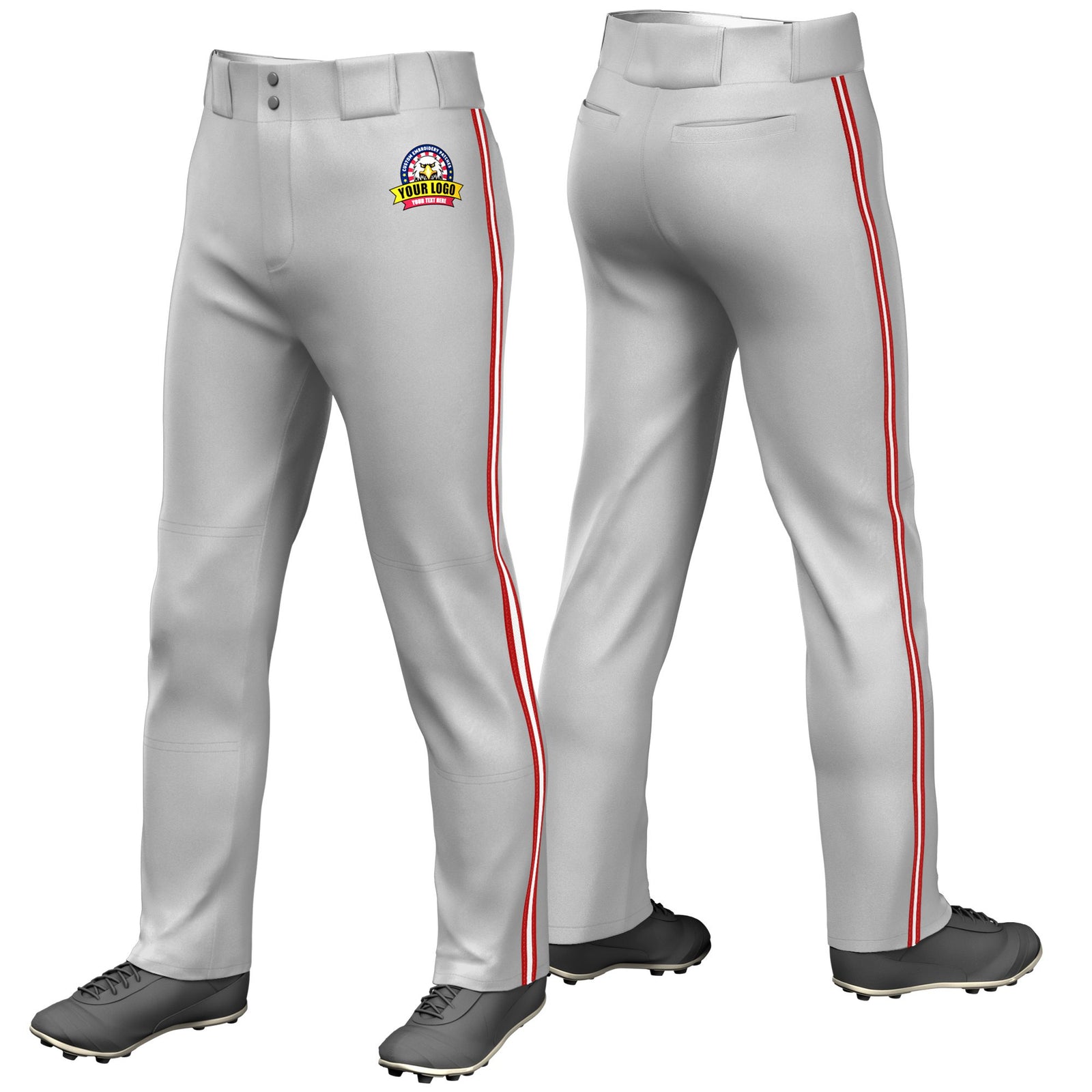 Custom Gray Red-White-Red Classic Fit Stretch Practice Loose-fit Baseball Pants