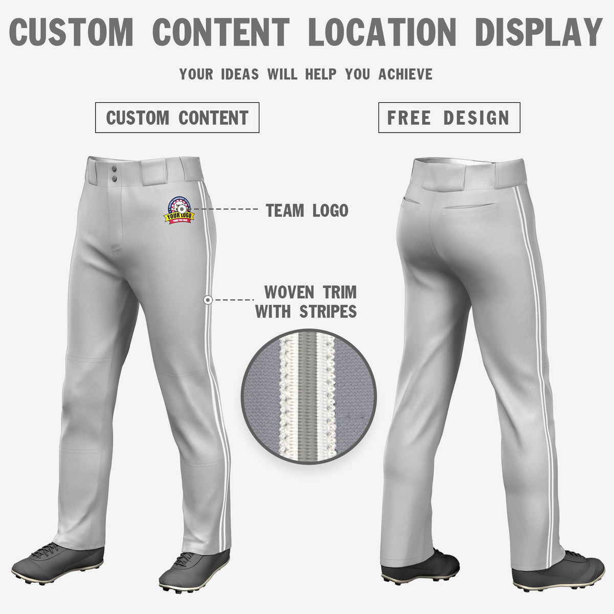 Custom Gray White-Gray-White Classic Fit Stretch Practice Loose-fit Baseball Pants