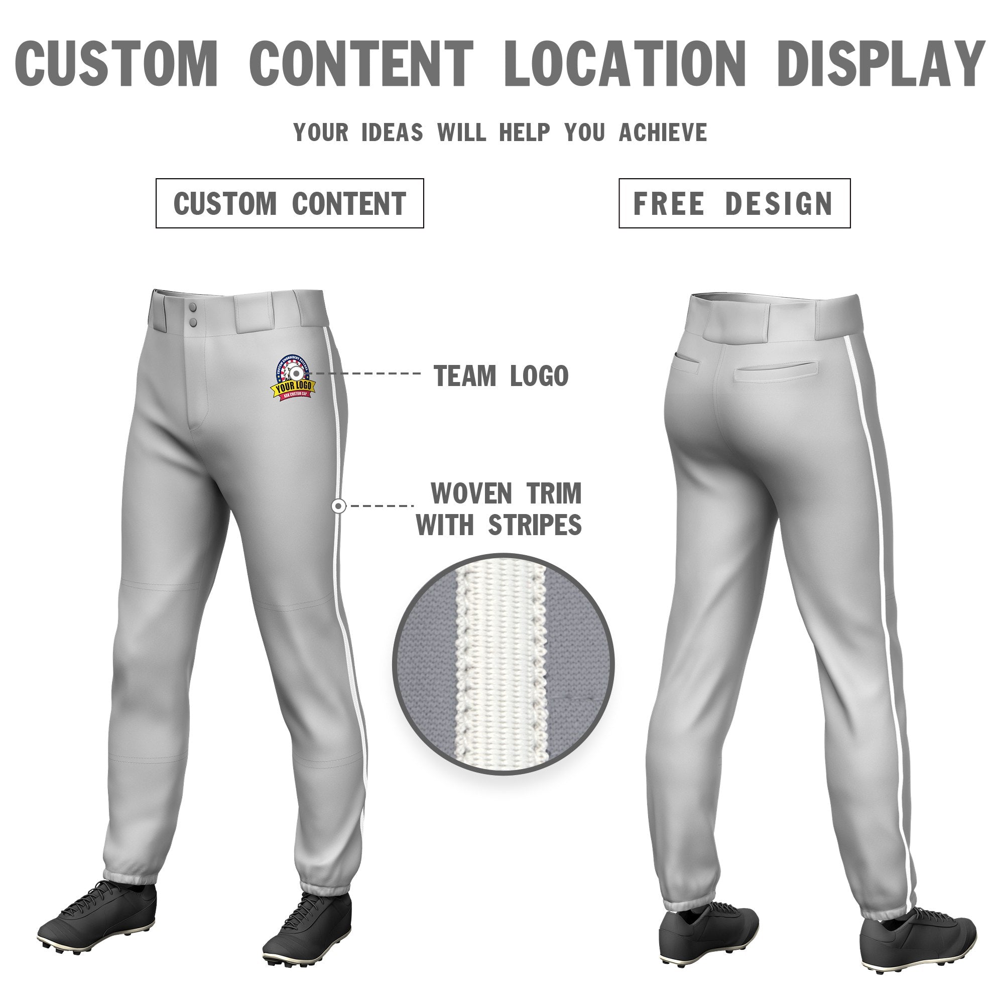 Custom Gray White Classic Fit Stretch Practice Pull-up Baseball Pants